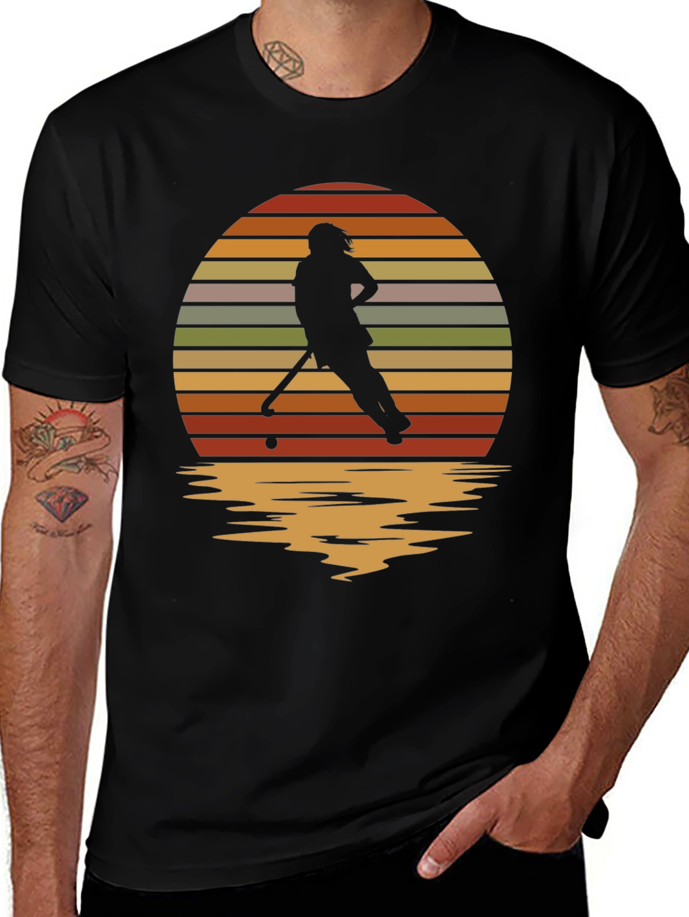 Variant 21 of Sunset Hockey Player Graphic Tee - Retro Style