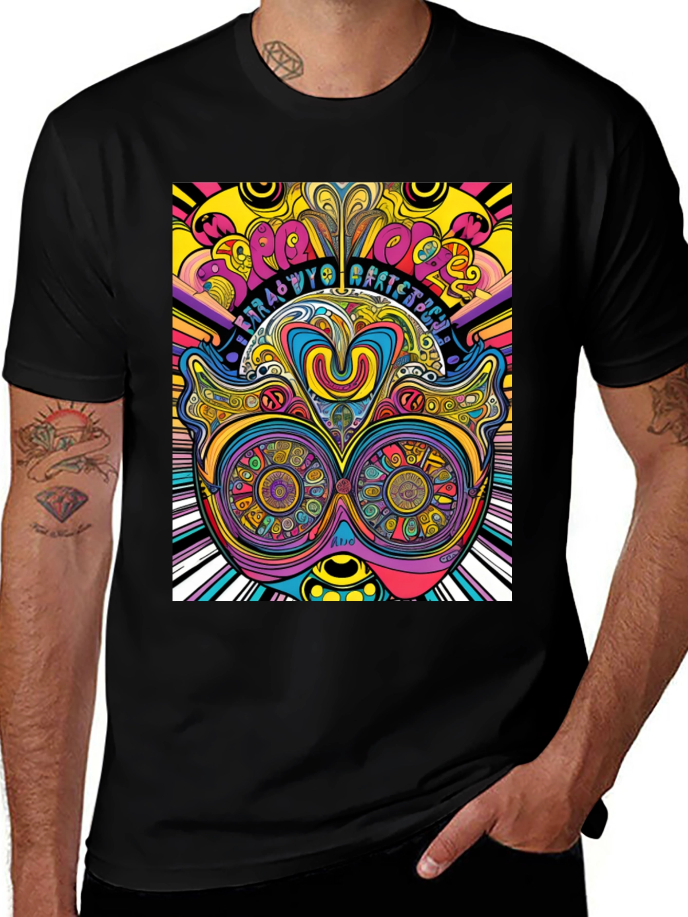 Variant 28 of Psychedelic Graphic Print Black T-Shirt
