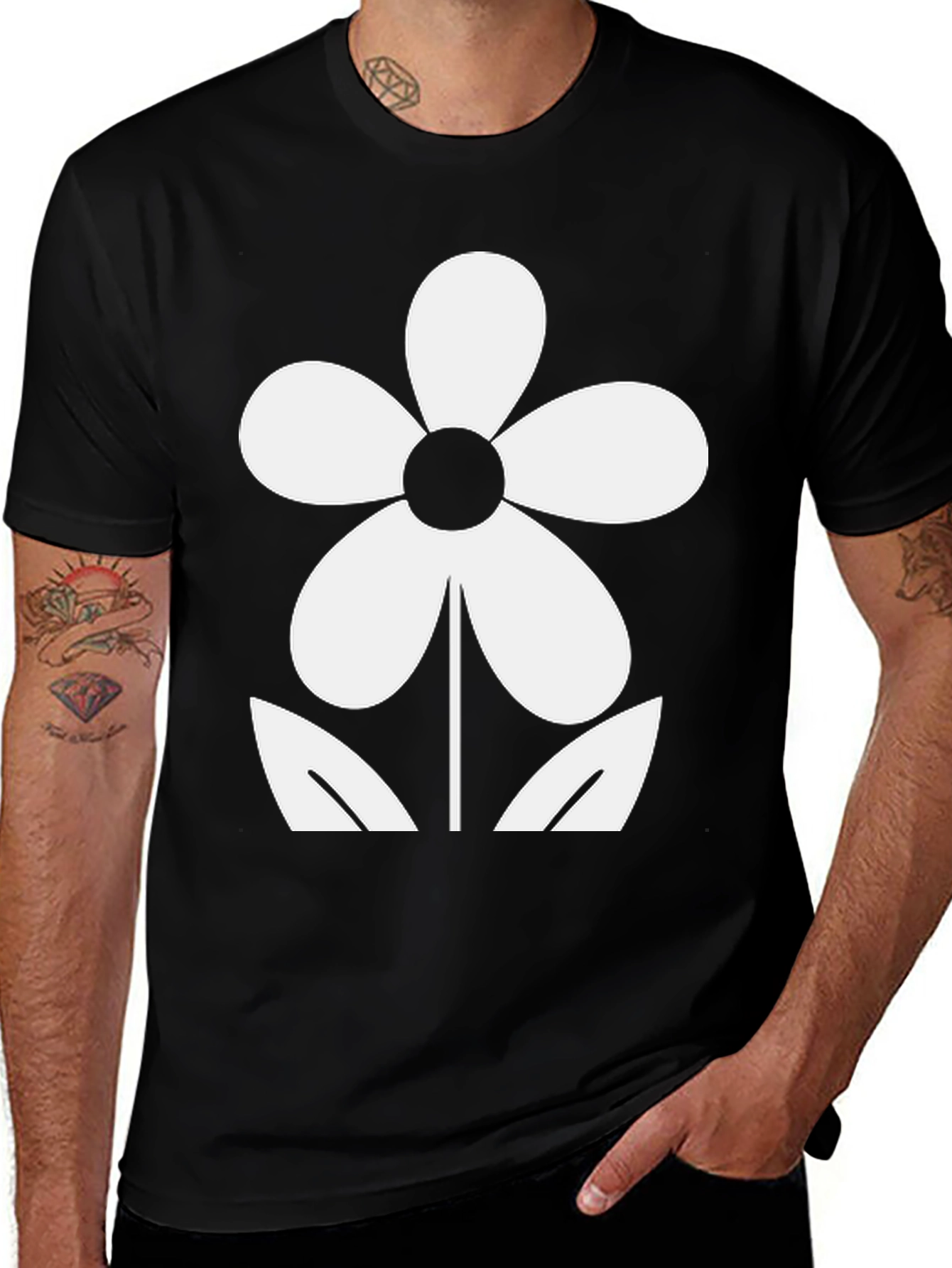 Variant 5 of Black T-Shirt with White Flower Graphic