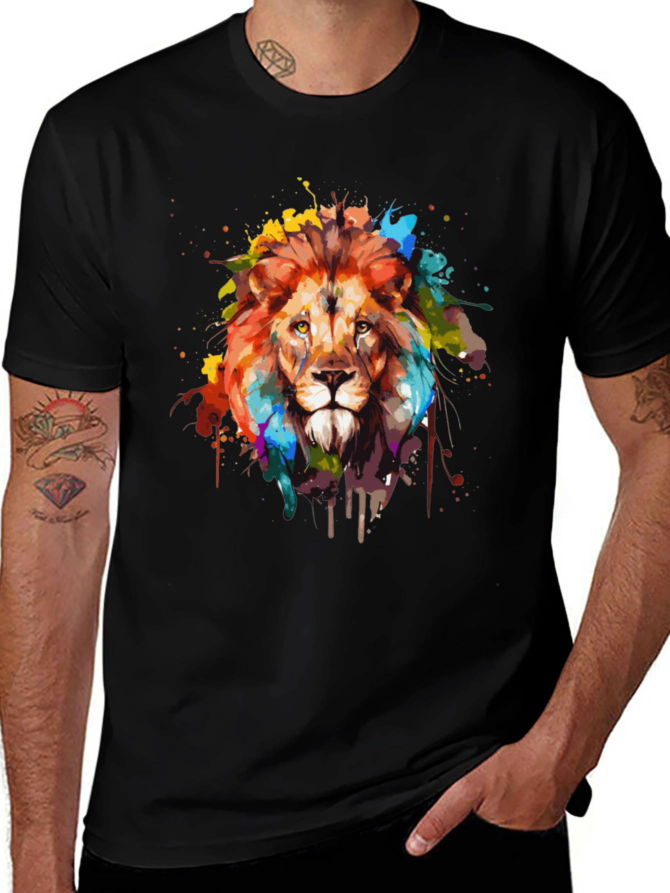 Variant 27 of Colorful Lion Graphic Print Black T-Shirt