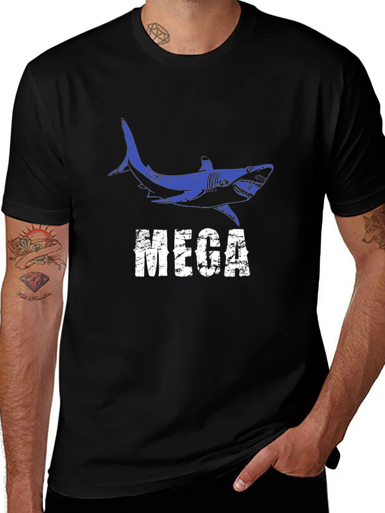 Variant 11 of Mega Shark Graphic Print Men's Black T-Shirt