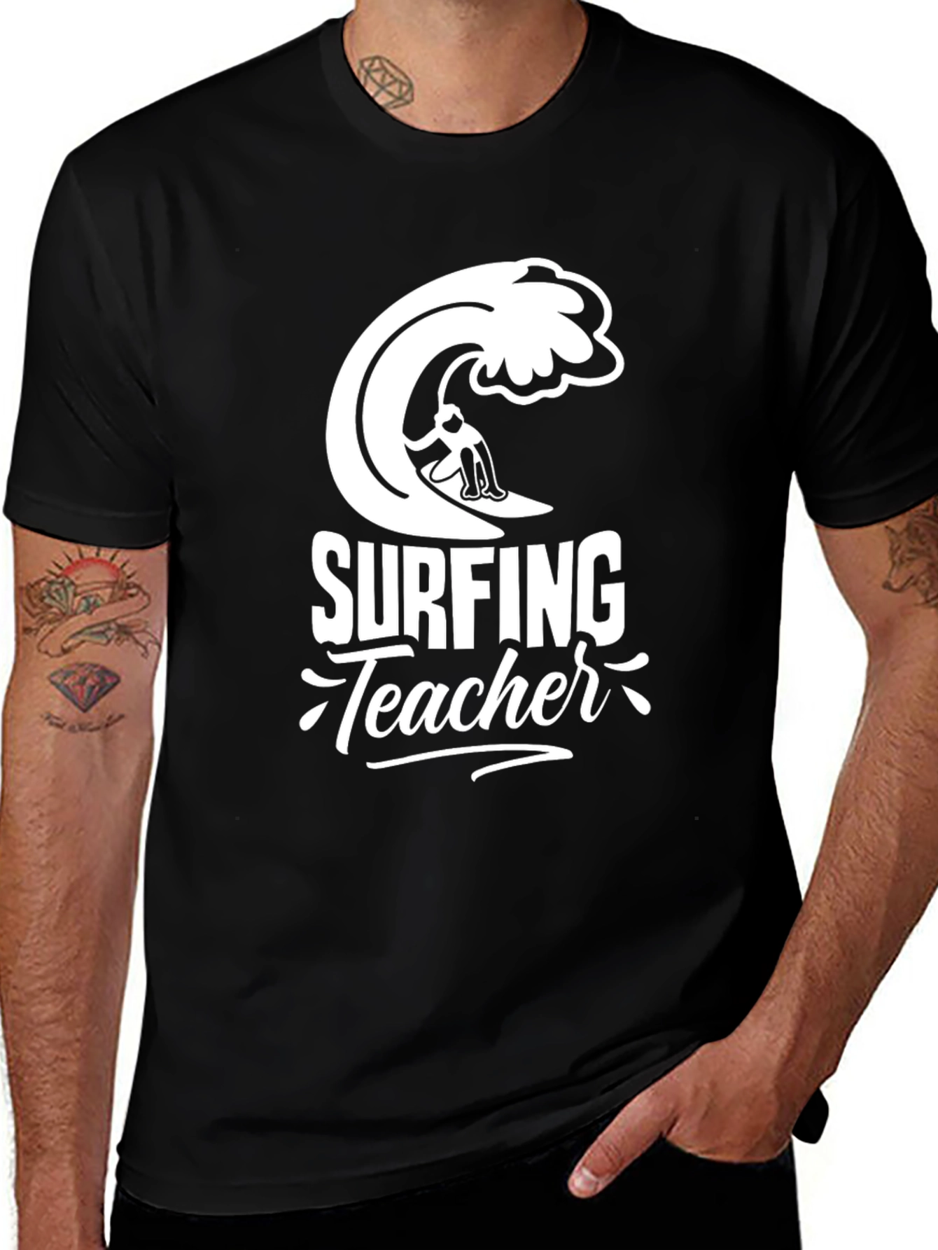 Variant 28 of Surfing Teacher Graphic T-Shirt - Black