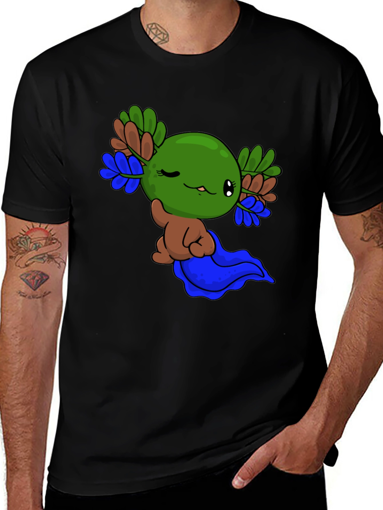 Axolotl Cartoon Graphic T-Shirt - Black