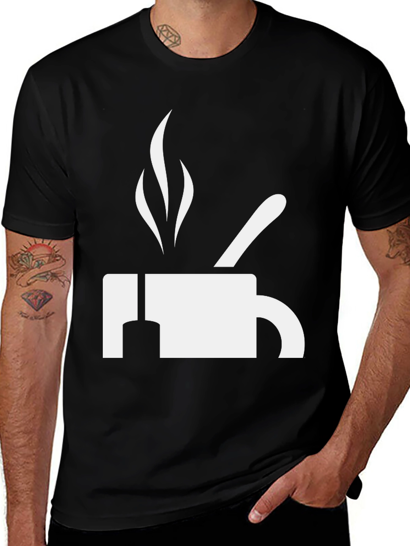 Variant 5 of Coffee T-Shirt - White Graphic on Black Cotton Tee