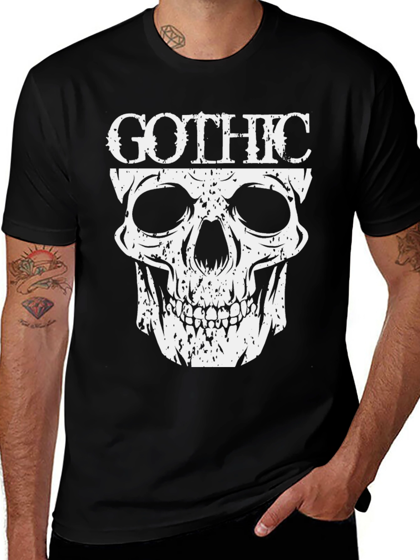 Black Gothic Skull Graphic T-Shirt - Dark Fashion main image