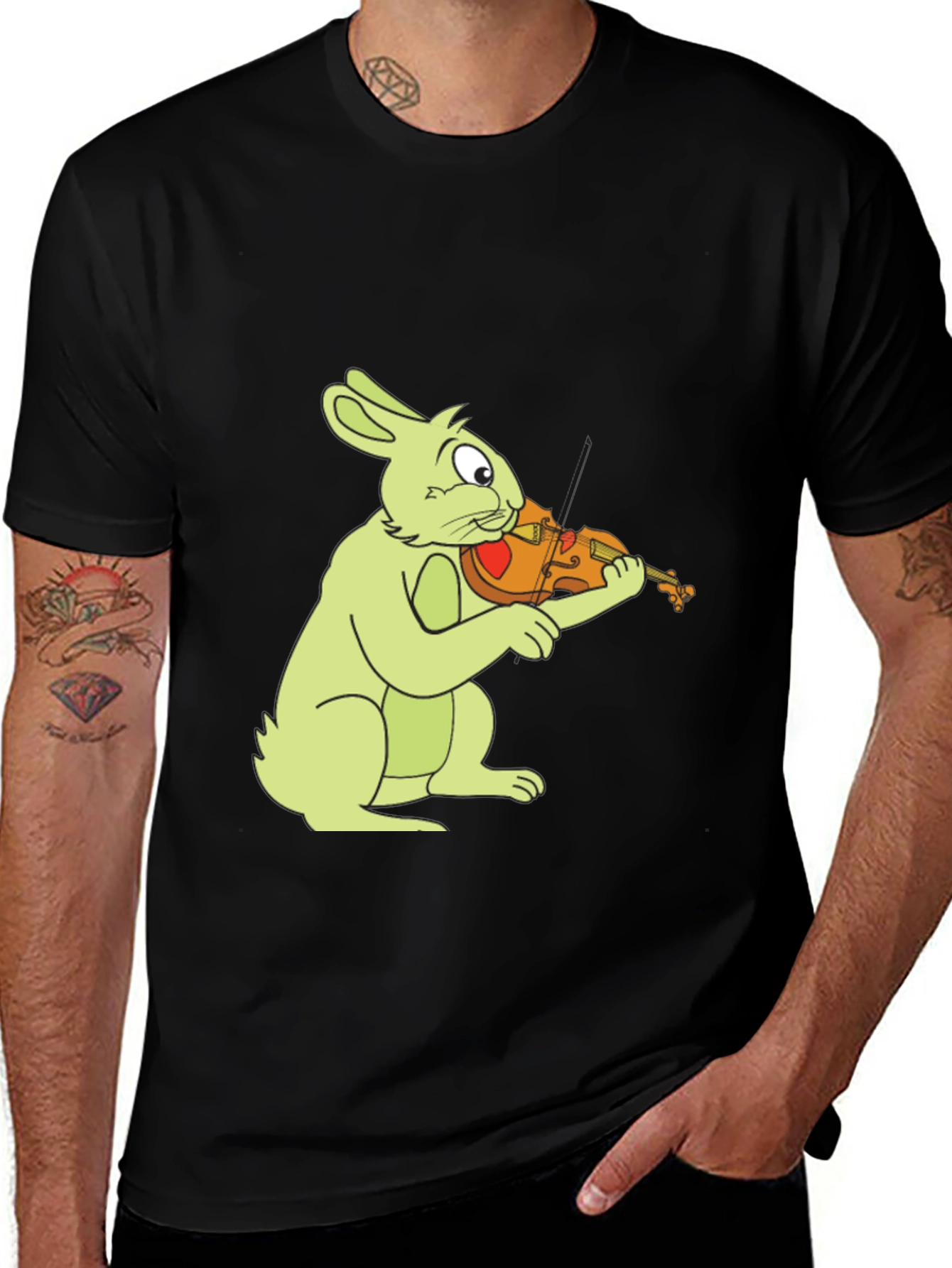 Variant 17 of Rabbit Playing Violin Graphic Tee - Black
