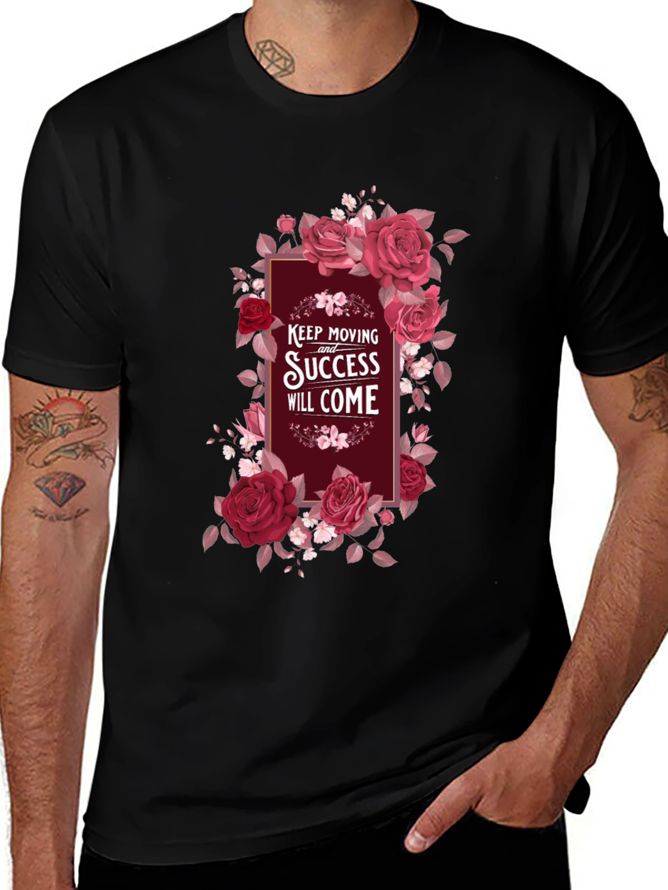 Variant 28 of Floral Motivational T-Shirt - Keep Moving Success Will Come