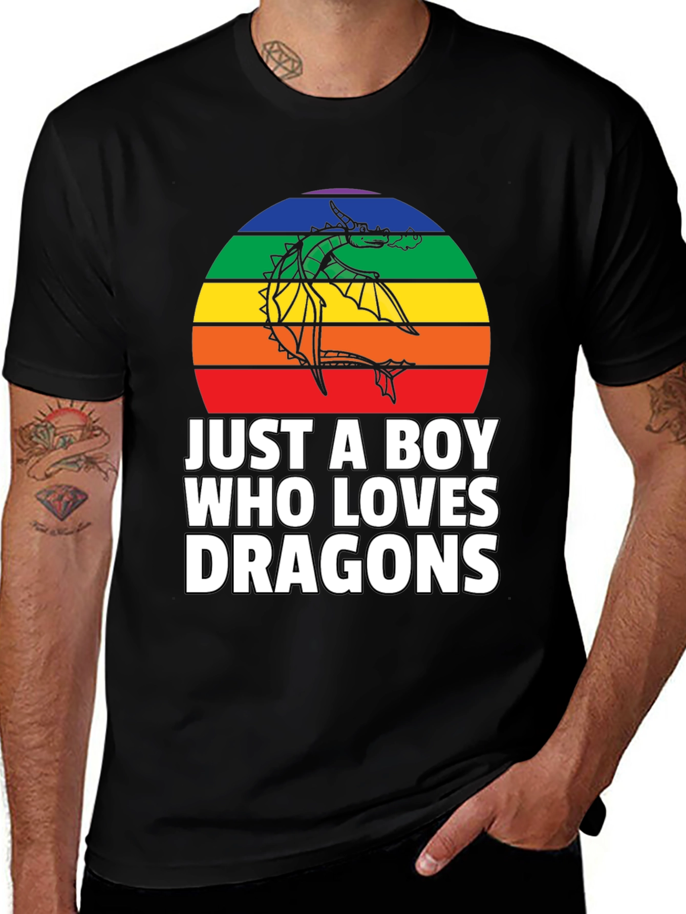 Variant 18 of Just a Boy Who Loves Dragons T-Shirt Rainbow Design