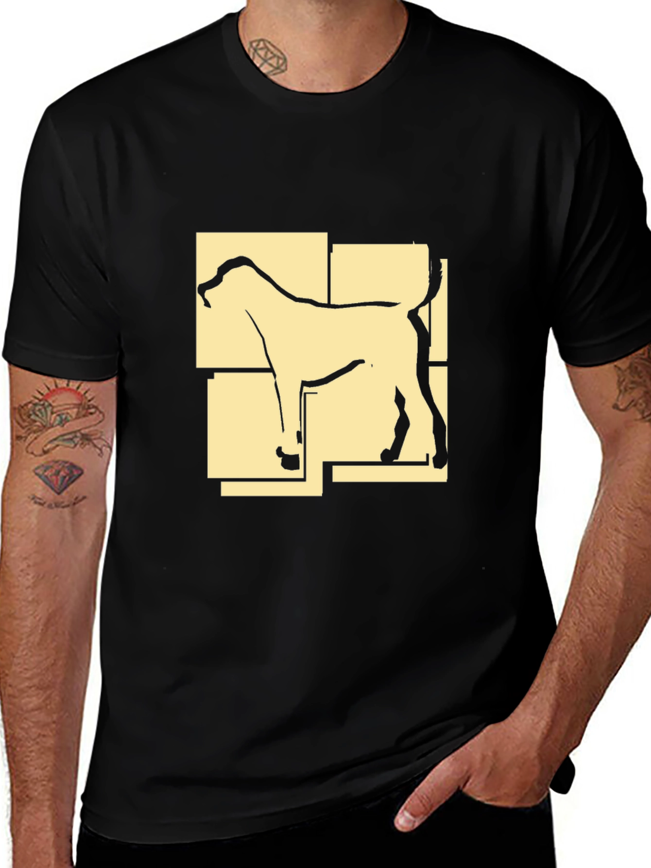 Abstract Dog Graphic Print Black T-Shirt