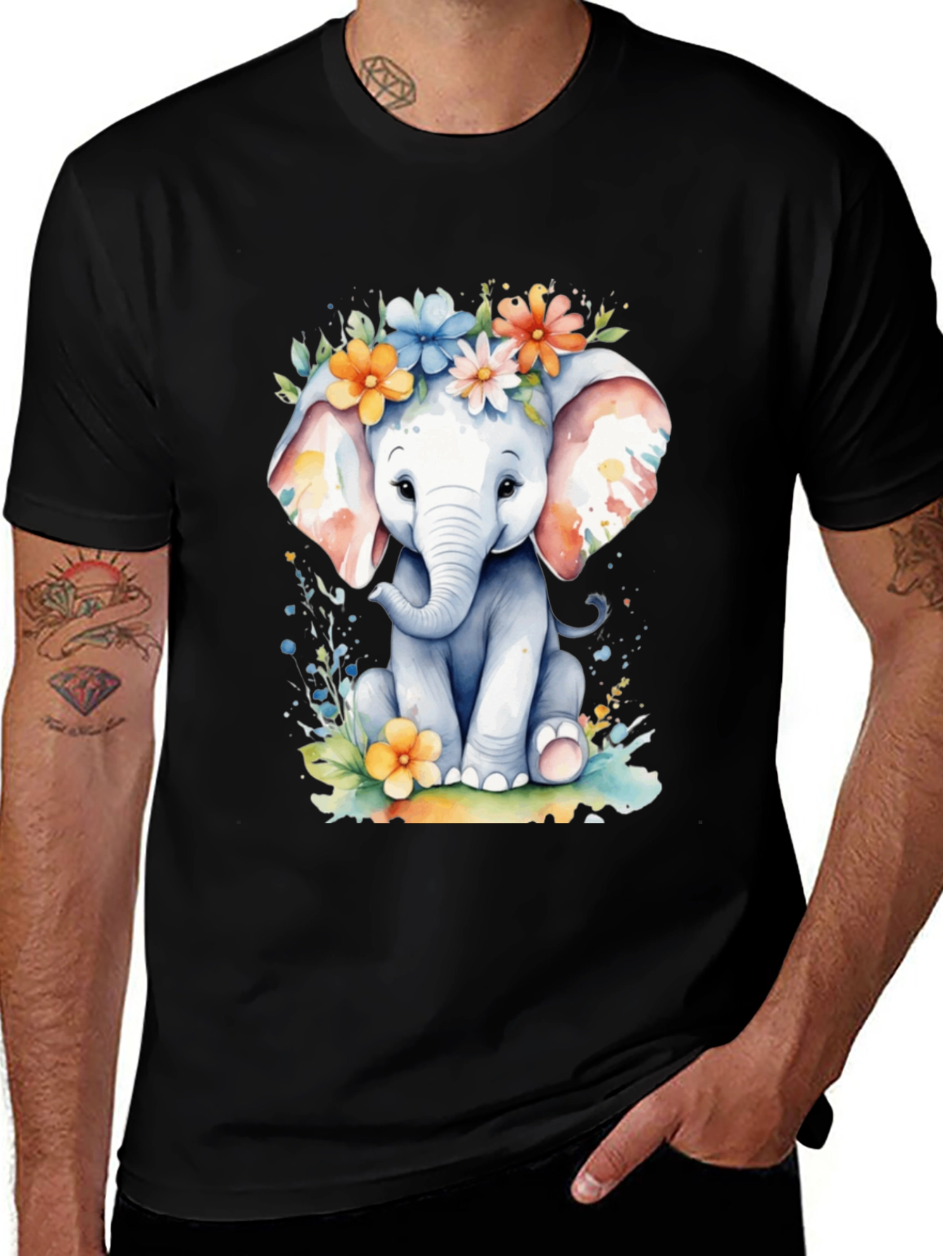 Variant 4 of Cute Floral Elephant Graphic T-Shirt