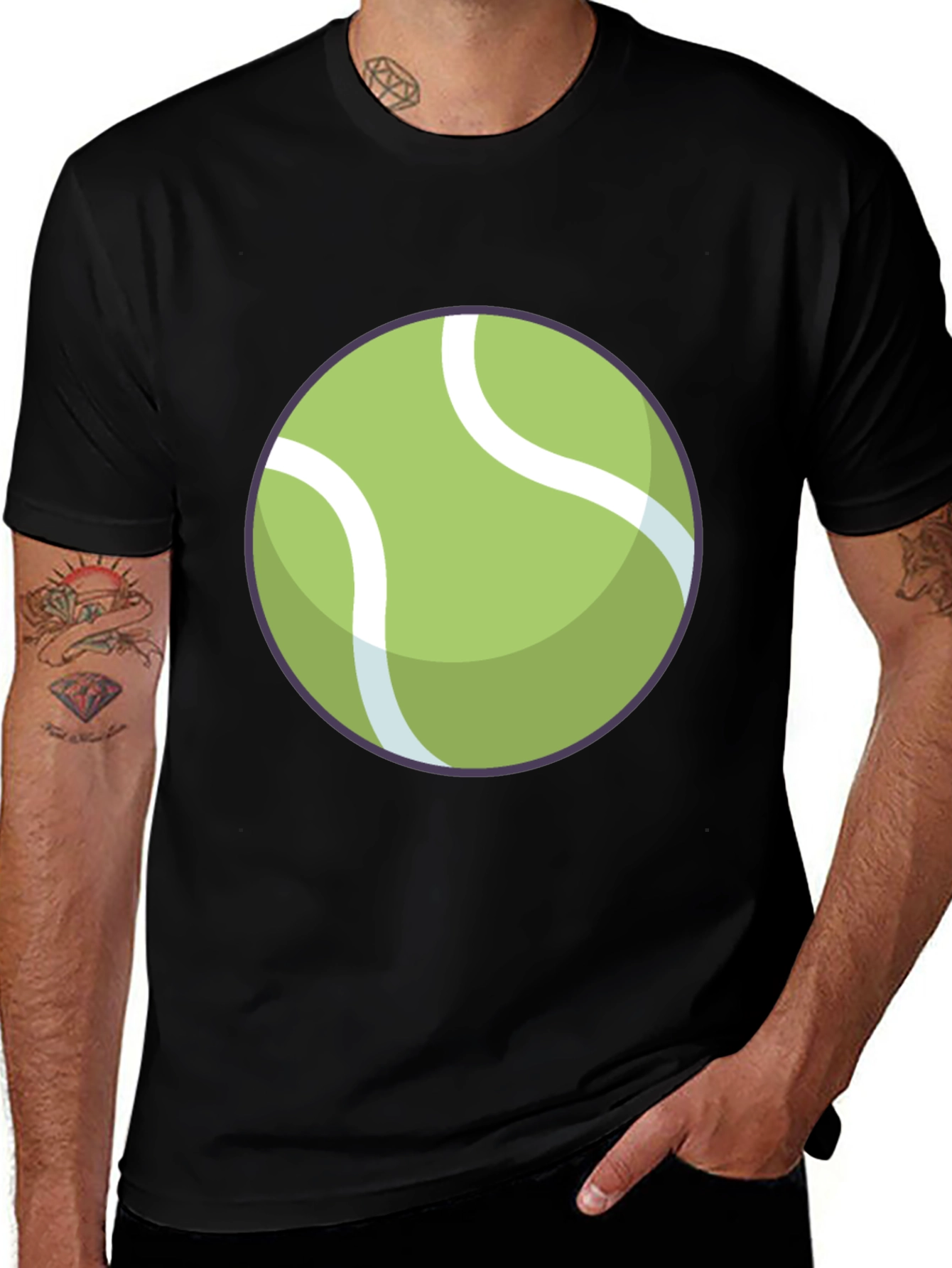 Tennis Ball Graphic Tee - Black Cotton T-Shirt