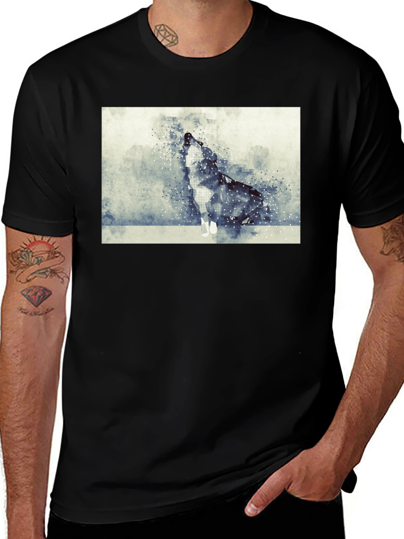 Variant 30 of Men's Black T-Shirt - Wolf Graphic