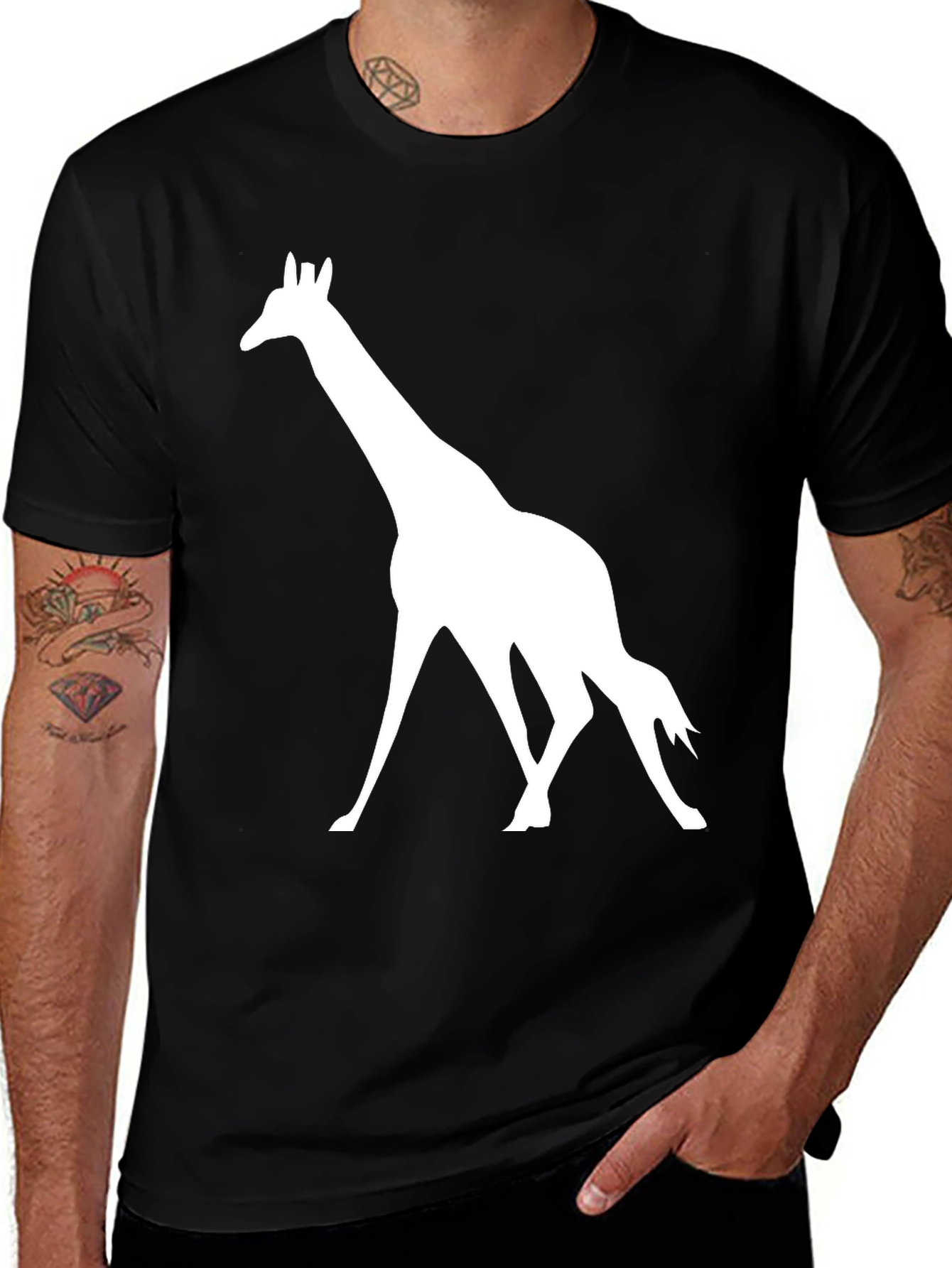 Variant 19 of Giraffe Silhouette Graphic Tee - Black