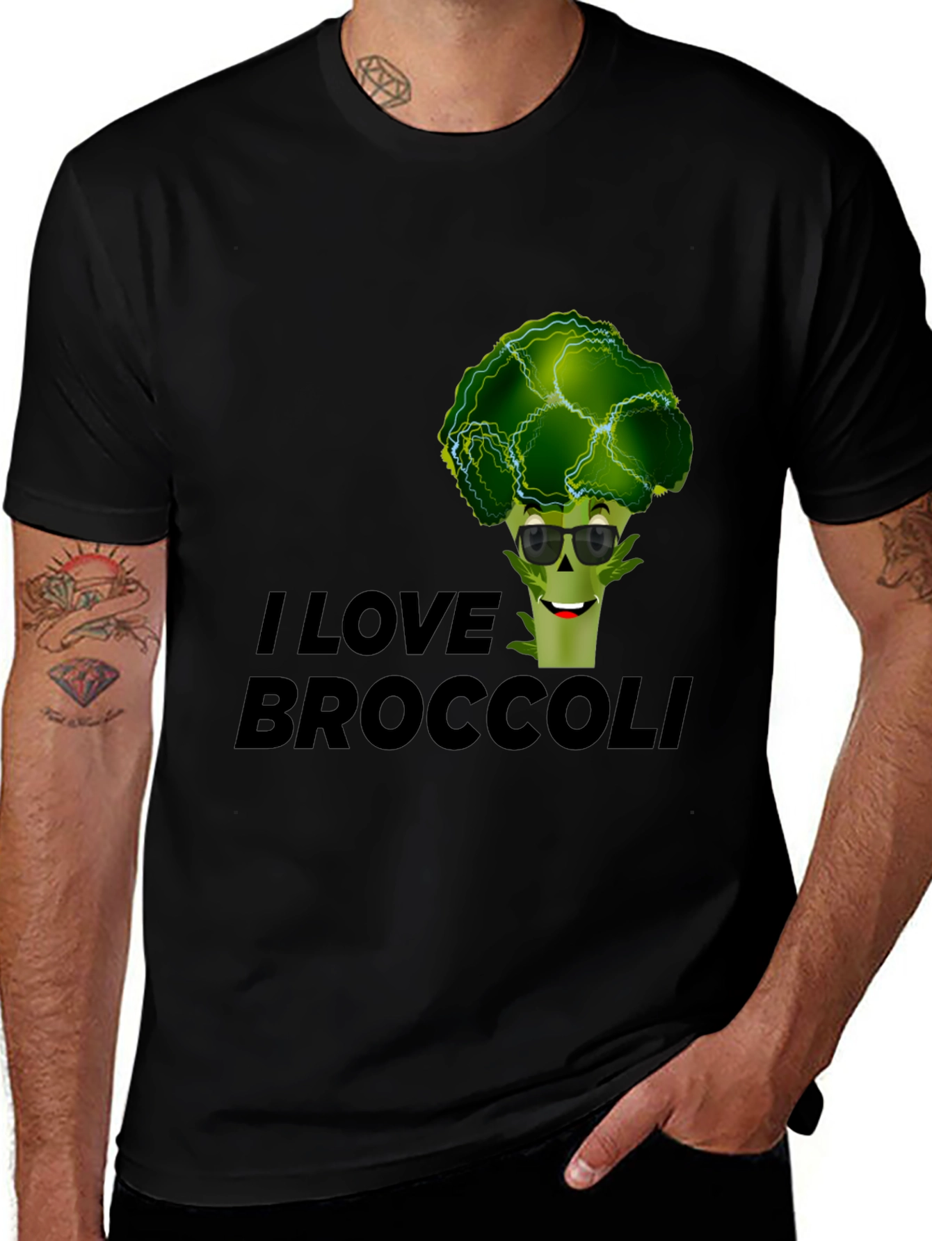 Variant 3 of I Love Broccoli Graphic Tee - Black Cotton T-Shirt