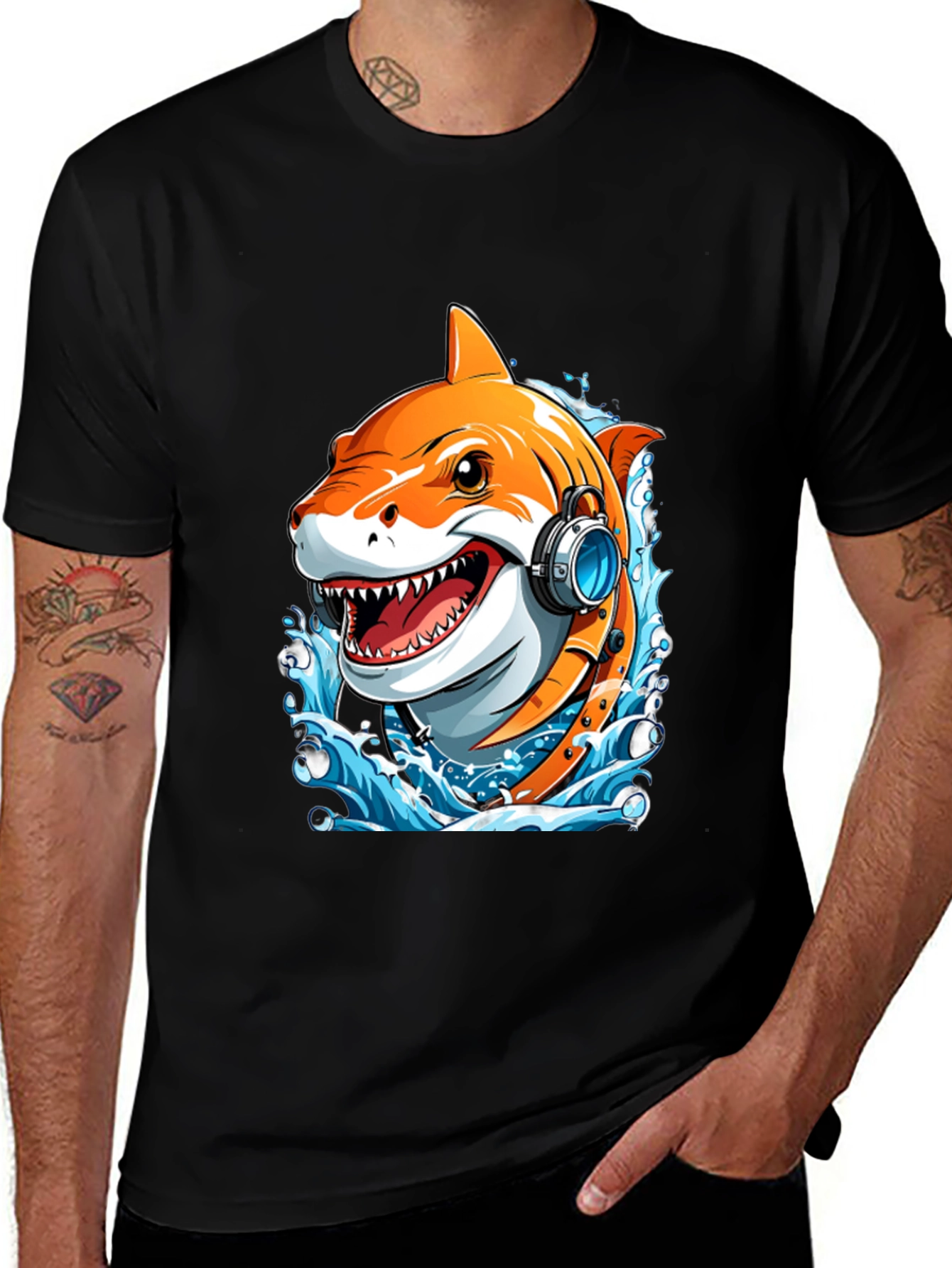 Variant 10 of Cool Shark Headphones Graphic Tee