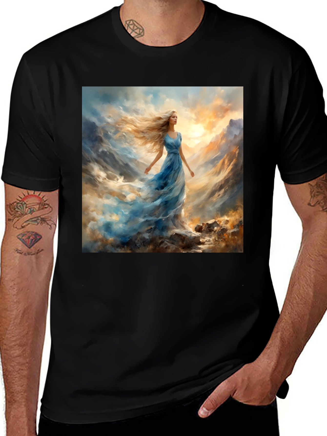 Variant 27 of Woman in Blue Dress T-Shirt