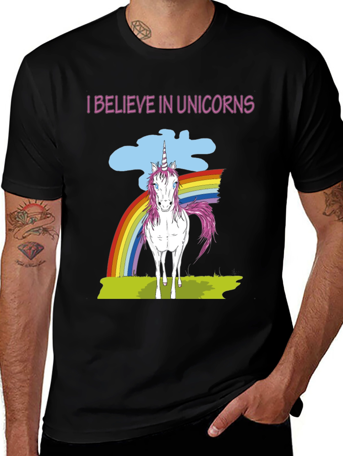 Variant 20 of I Believe In Unicorns T-Shirt - Black Cotton Tee
