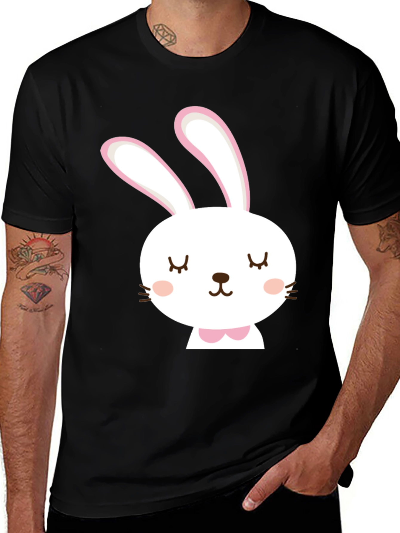 Variant 14 of Cute Bunny Graphic Black T-Shirt