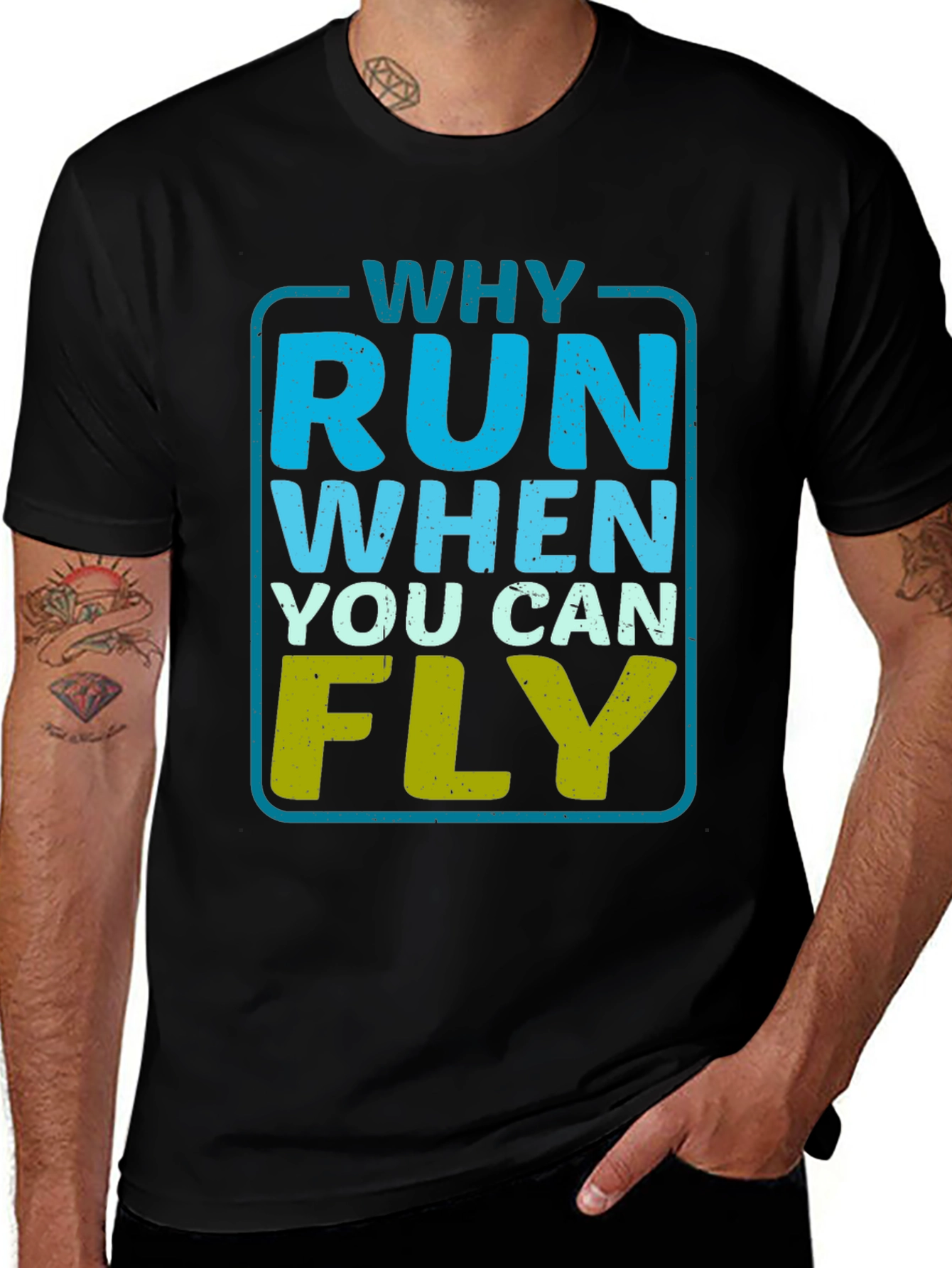 Variant 14 of Why Run When You Can Fly Graphic Tee -  Black T-Shirt