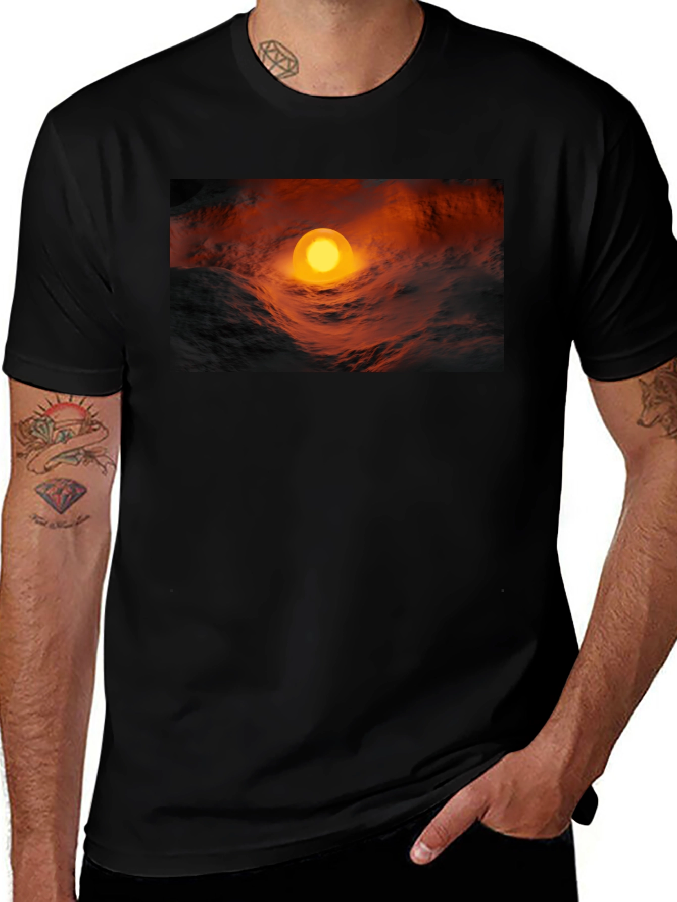 Variant 9 of Fiery Orb Graphic Black T-Shirt