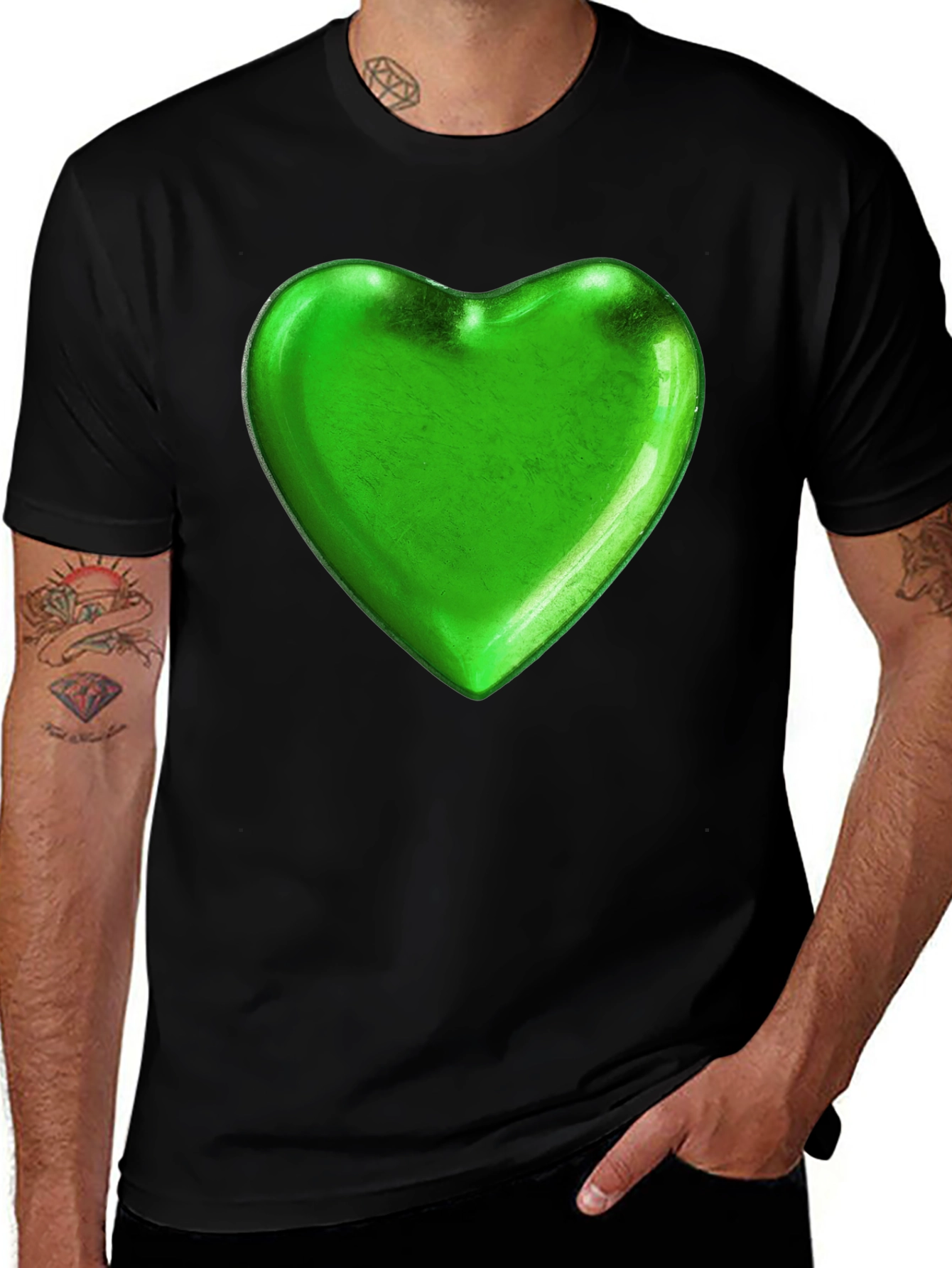 Variant 7 of Green Heart Graphic Black Tee Shirt