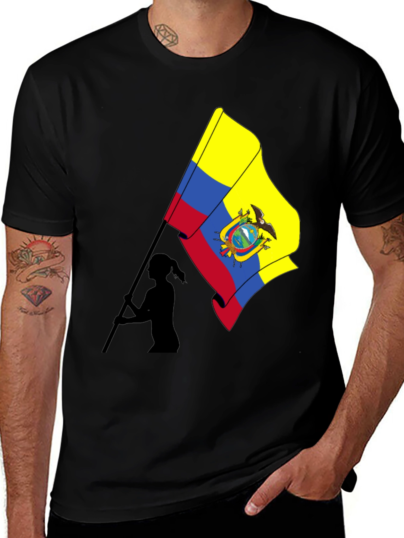 Variant 9 of Ecuador Flag Graphic T-Shirt - Black