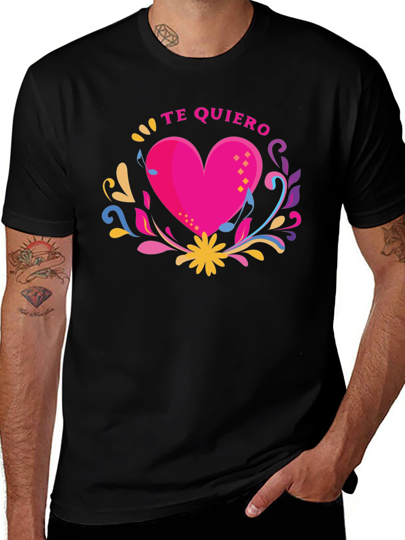 Variant 4 of Te Quiero Heart Graphic Black T-Shirt
