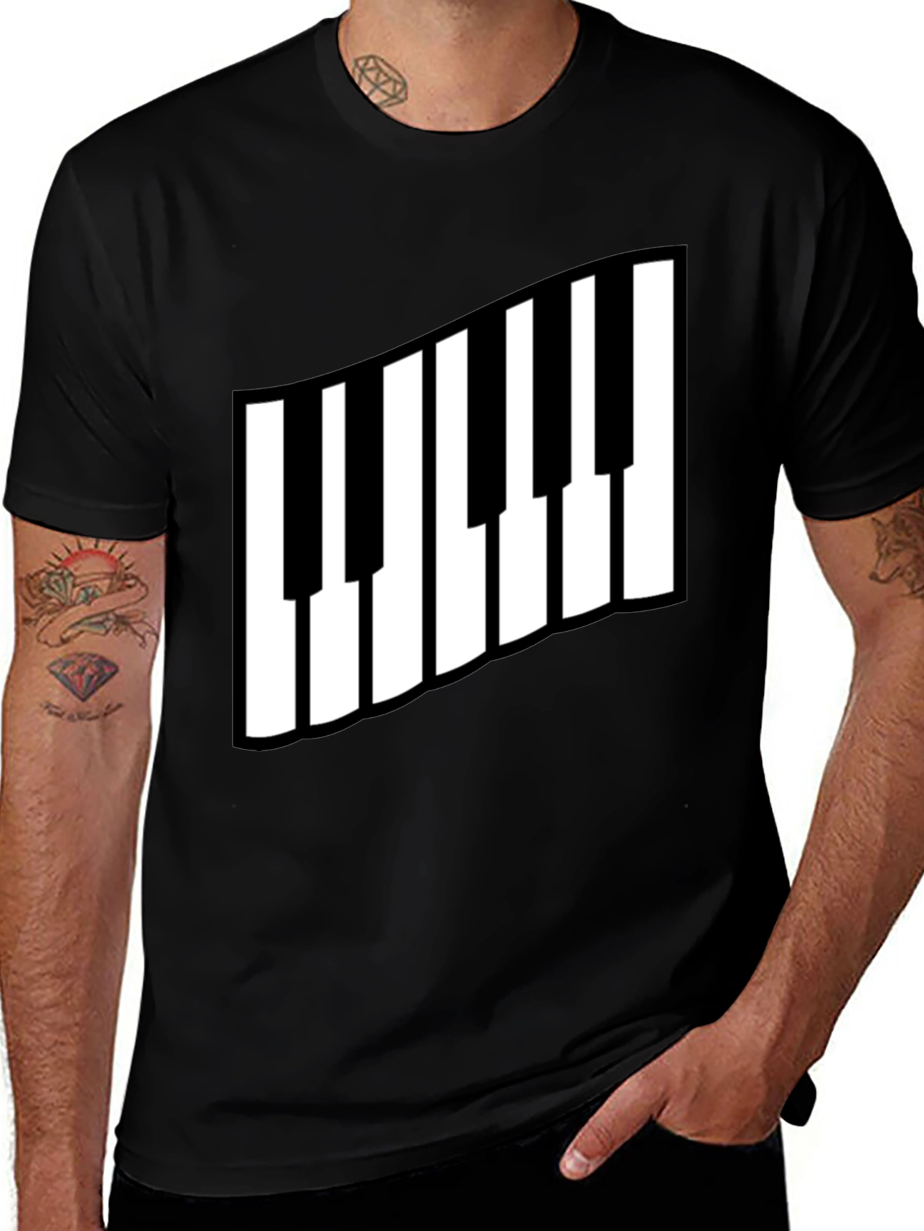 Variant 4 of Piano Keys Graphic Black T-Shirt - Musician Style