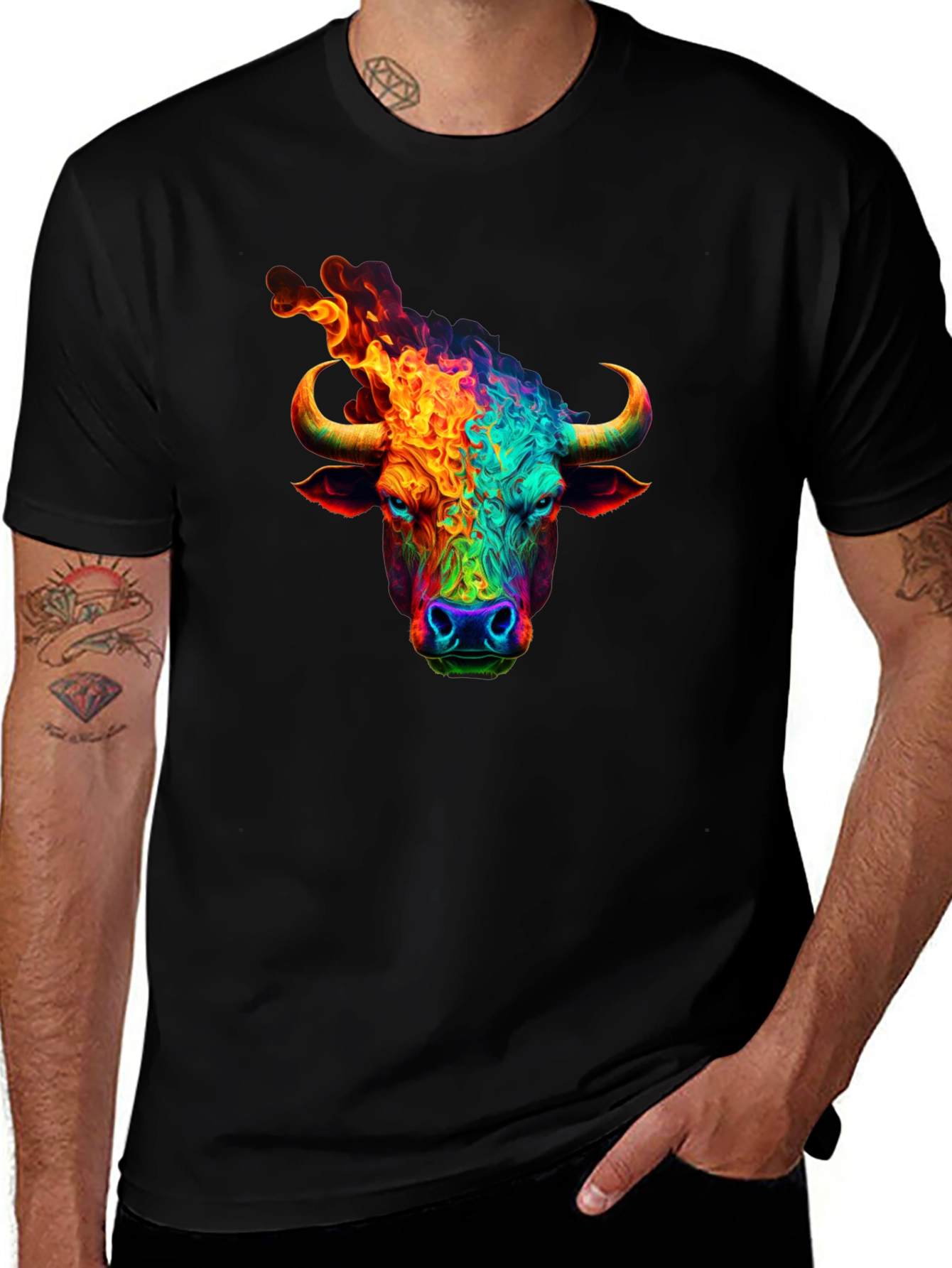Variant 16 of Fiery Bull Graphic T-Shirt - Bold & Vibrant Design