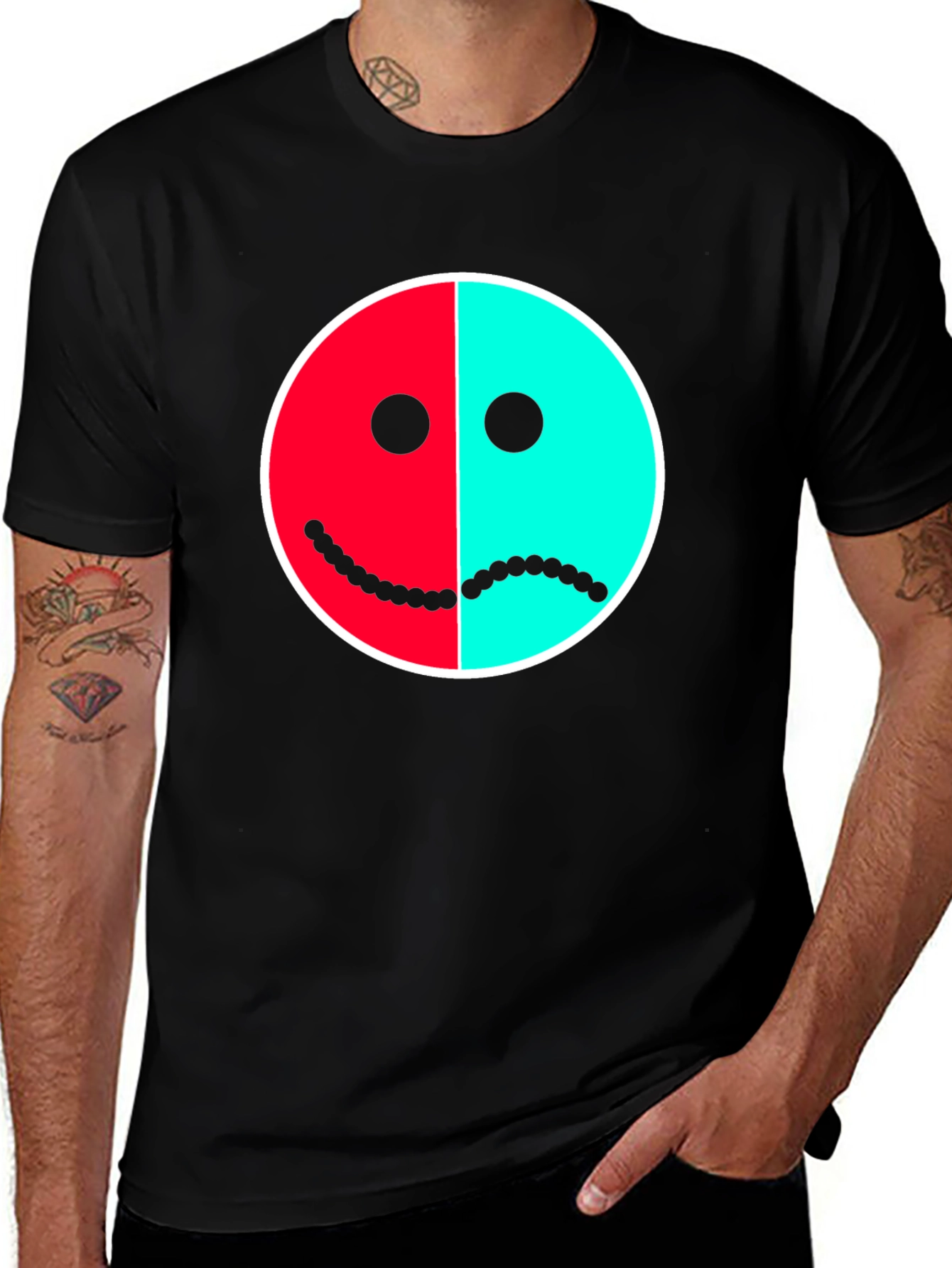 Variant 15 of Two-Faced Graphic Tee - Happy Sad Face
