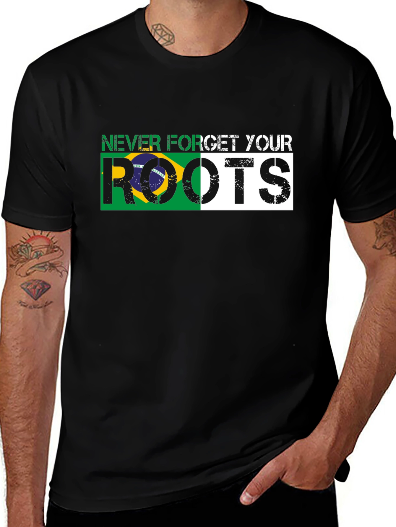 Variant 27 of Never Forget Your Roots Brazil Flag T-Shirt