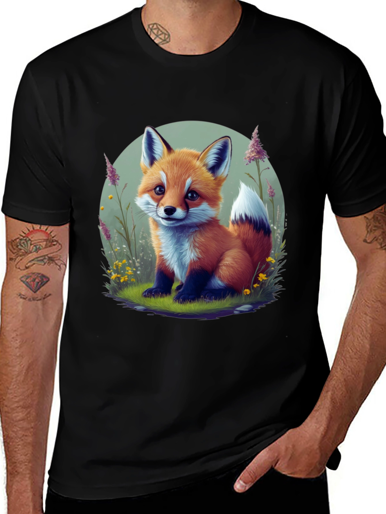 Variant 18 of Cute Fox Graphic Tee - Soft Black Cotton