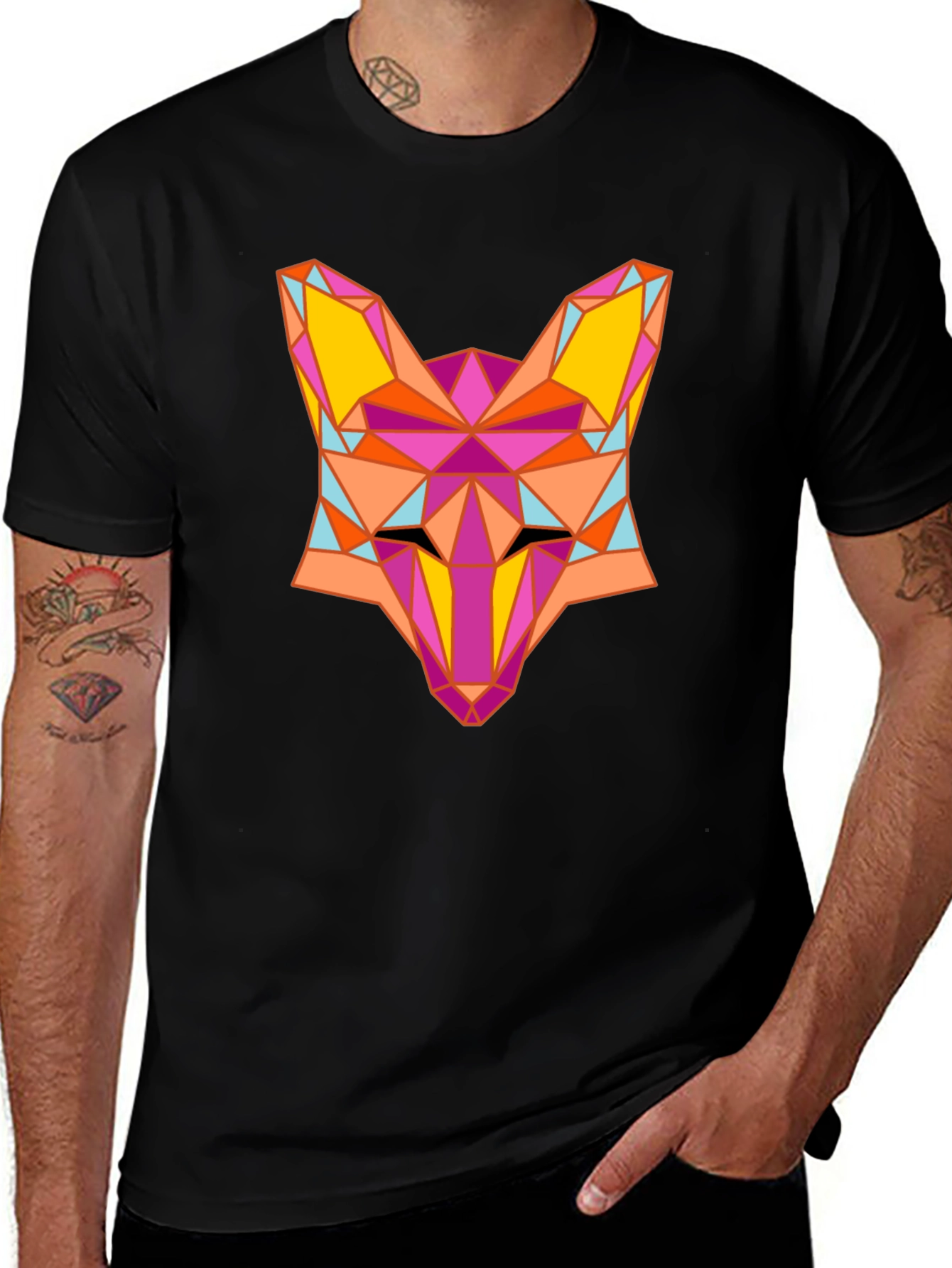 Variant 11 of Geometric Fox Graphic Black T-Shirt
