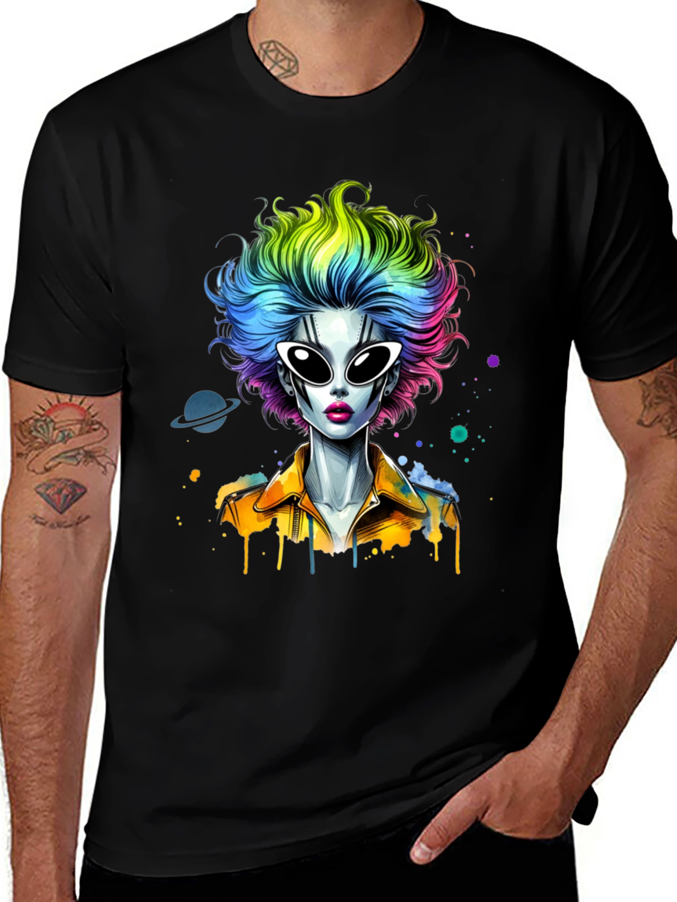 Variant 11 of Alien Portrait Graphic Tee - Colorful Sci-Fi Style