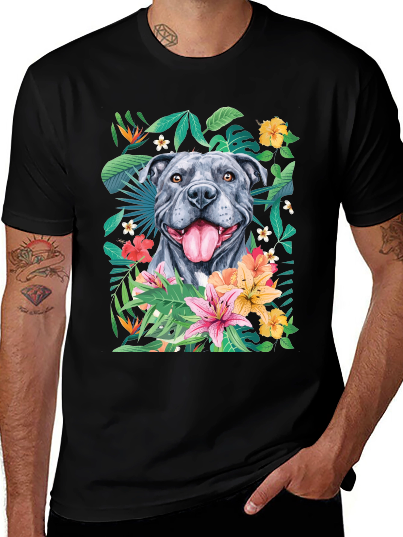 Variant 15 of Pitbull Dog Floral Graphic T-Shirt