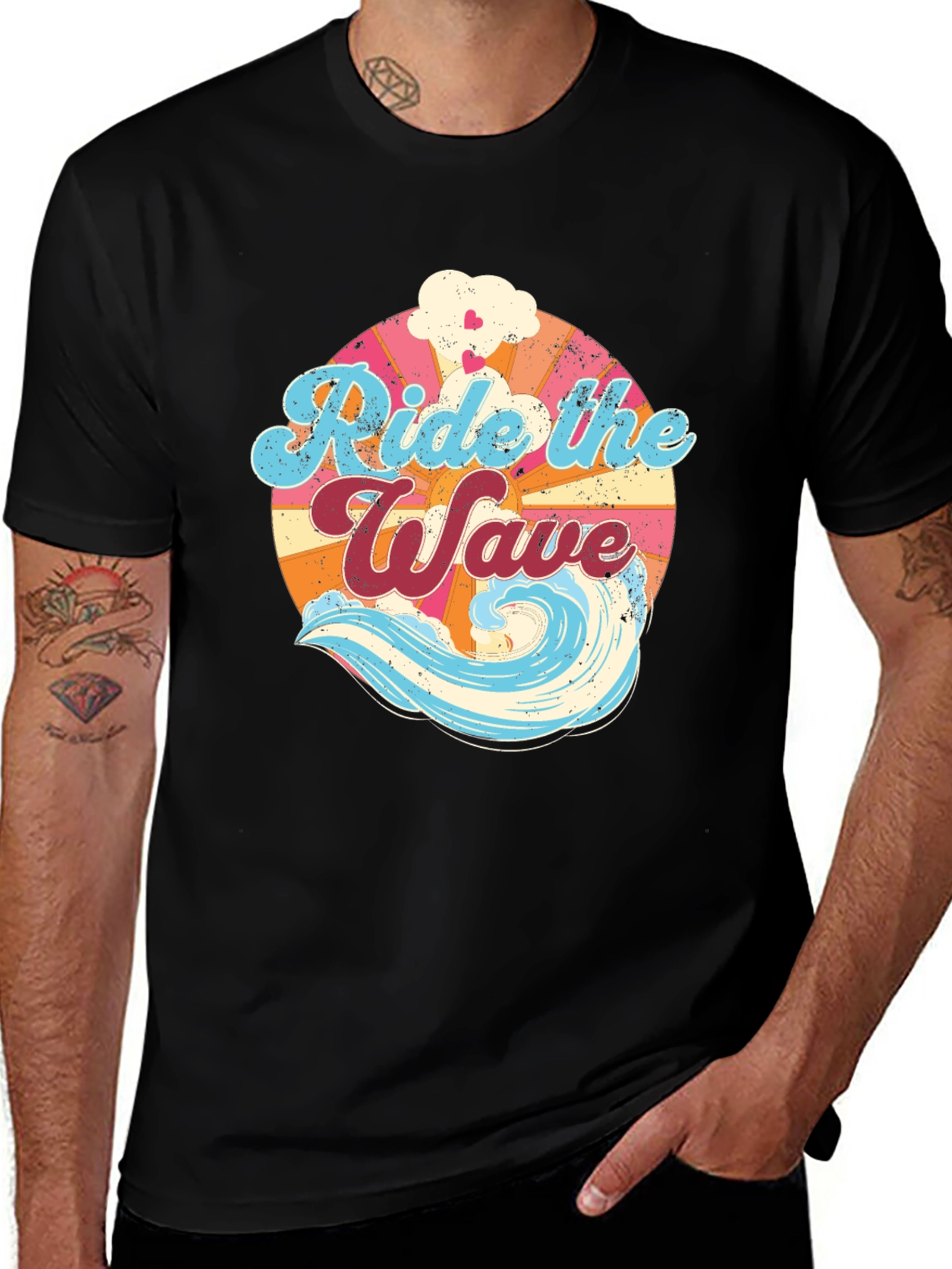 Variant 14 of Ride the Wave Graphic Tee - Retro Surfing Vibes