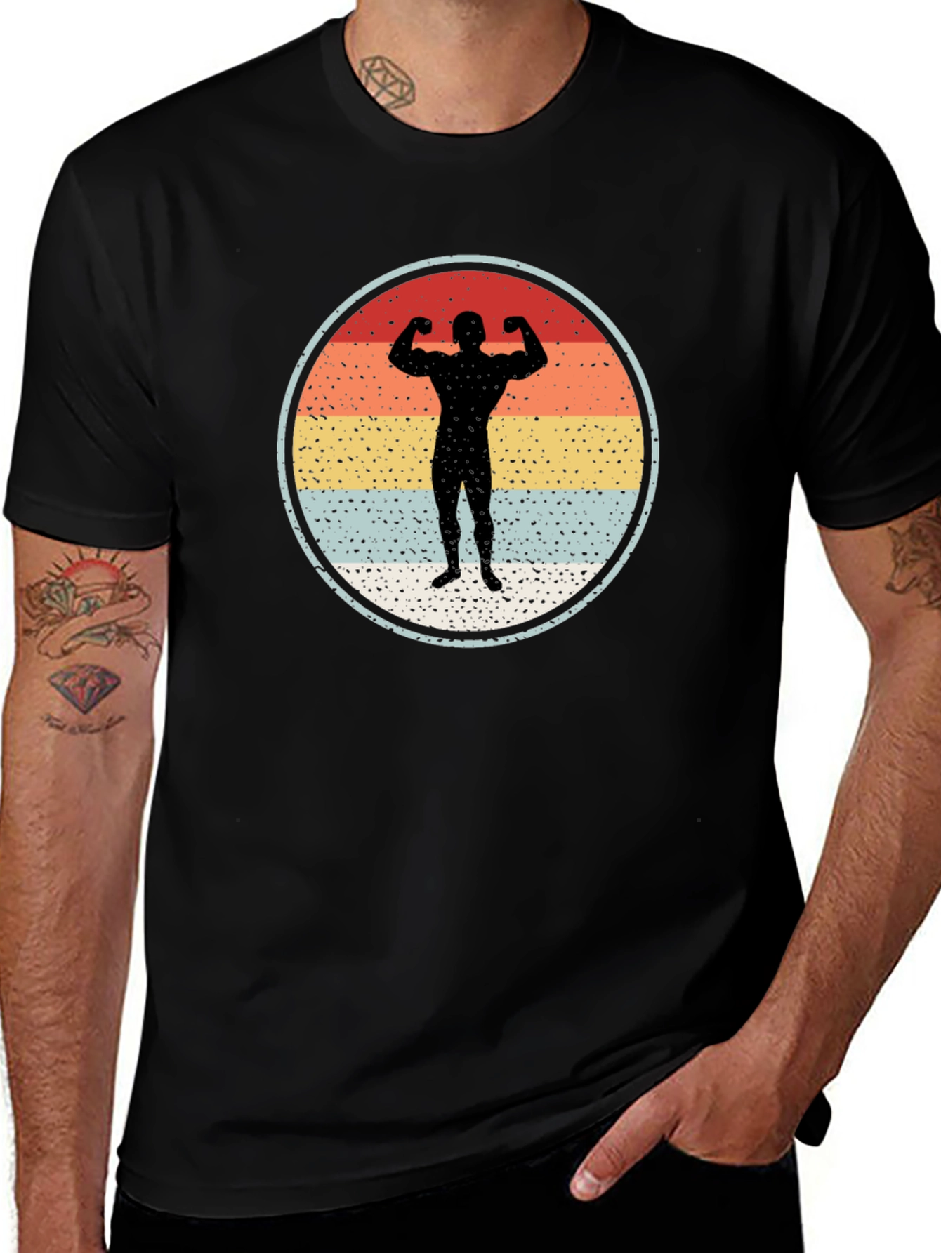 Variant 20 of Retro Bodybuilder Silhouette Graphic Tee - Black