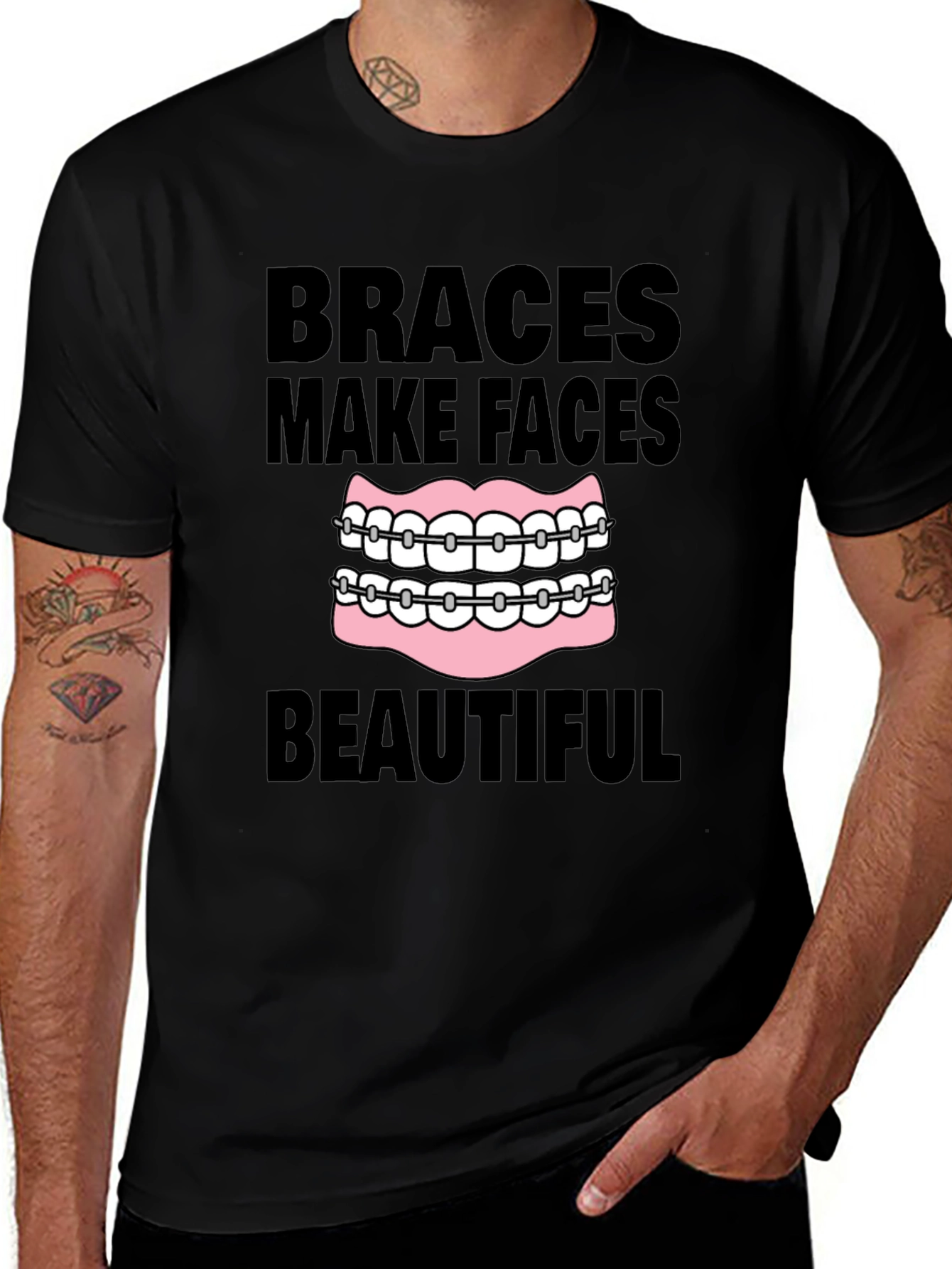 Variant 22 of Braces Make Faces Beautiful Black T-Shirt