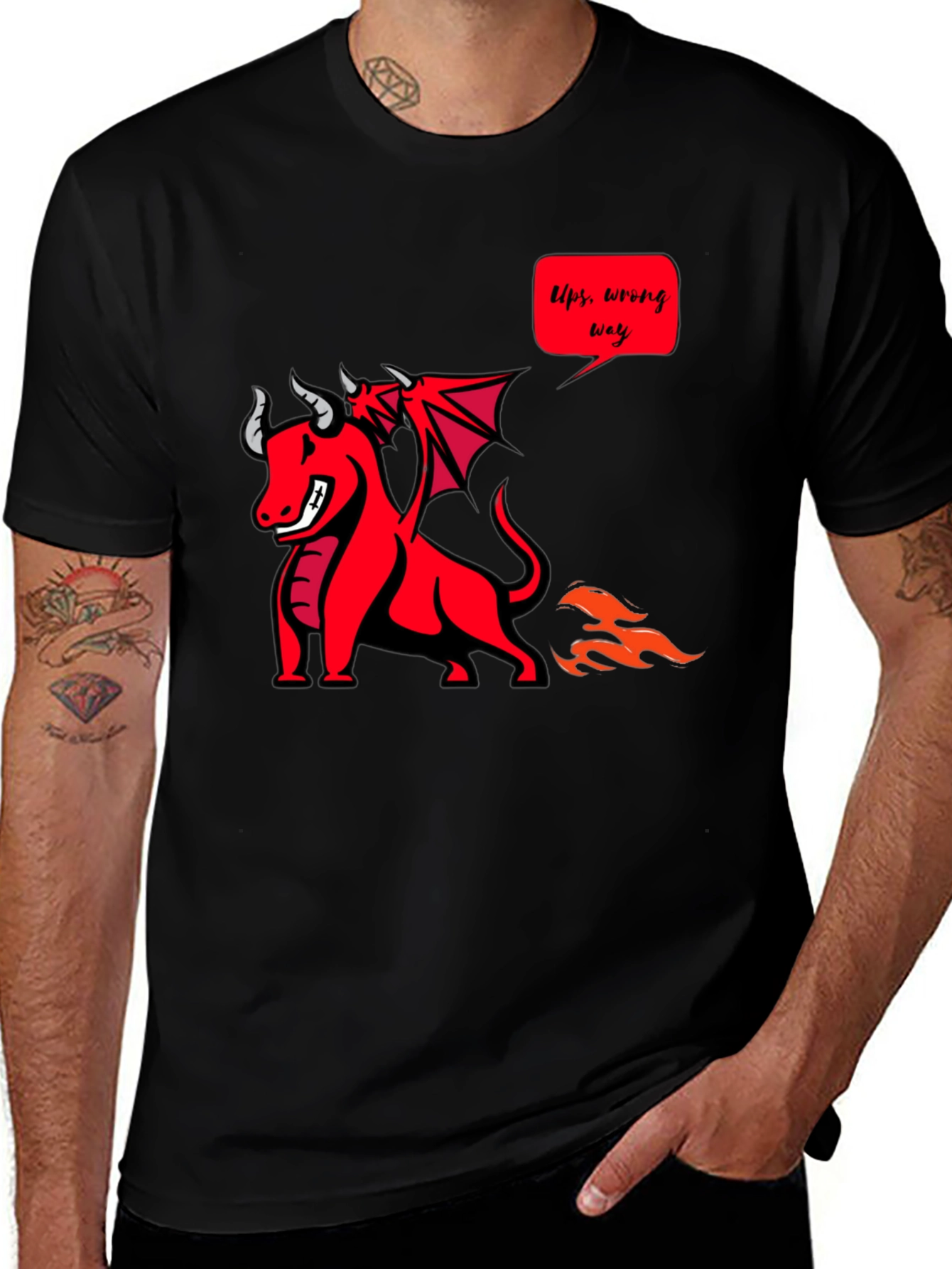Black Funny Dragon T-Shirt - Ups, Wrong Way! main image