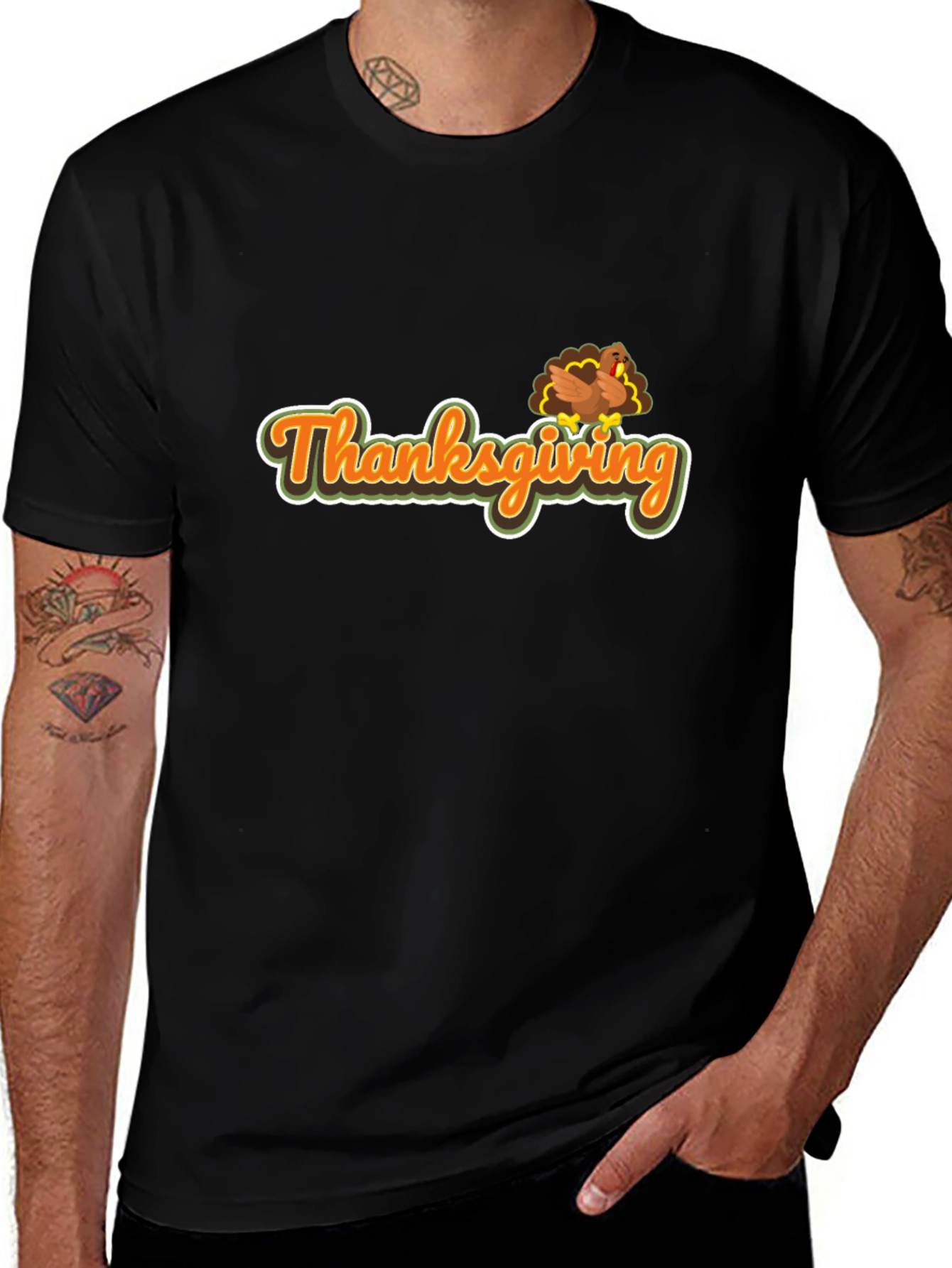 Variant 14 of Thanksgiving Turkey Graphic Tee - Soft Black T-Shirt