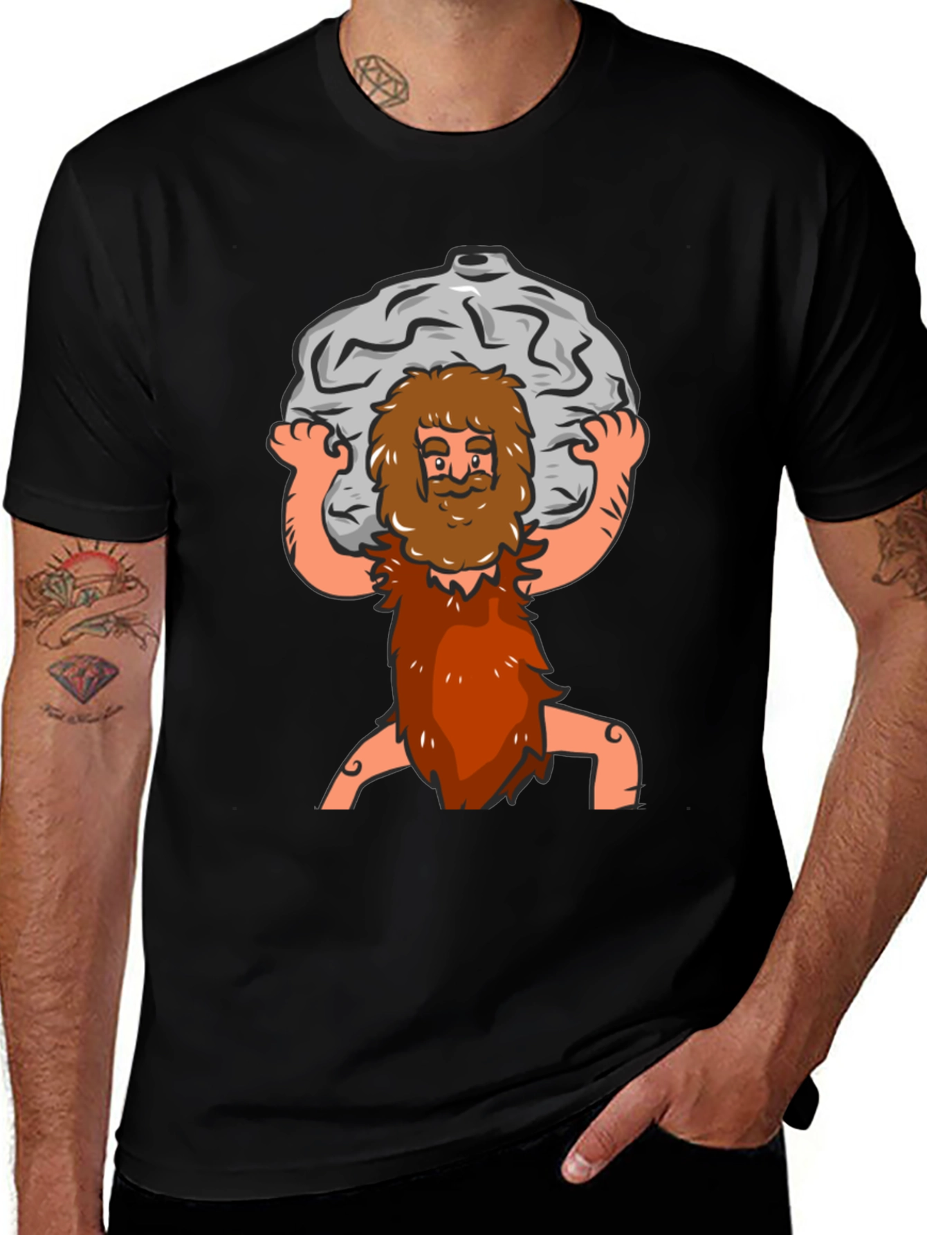 Variant 2 of Atlas Caveman Cartoon Graphic T-Shirt