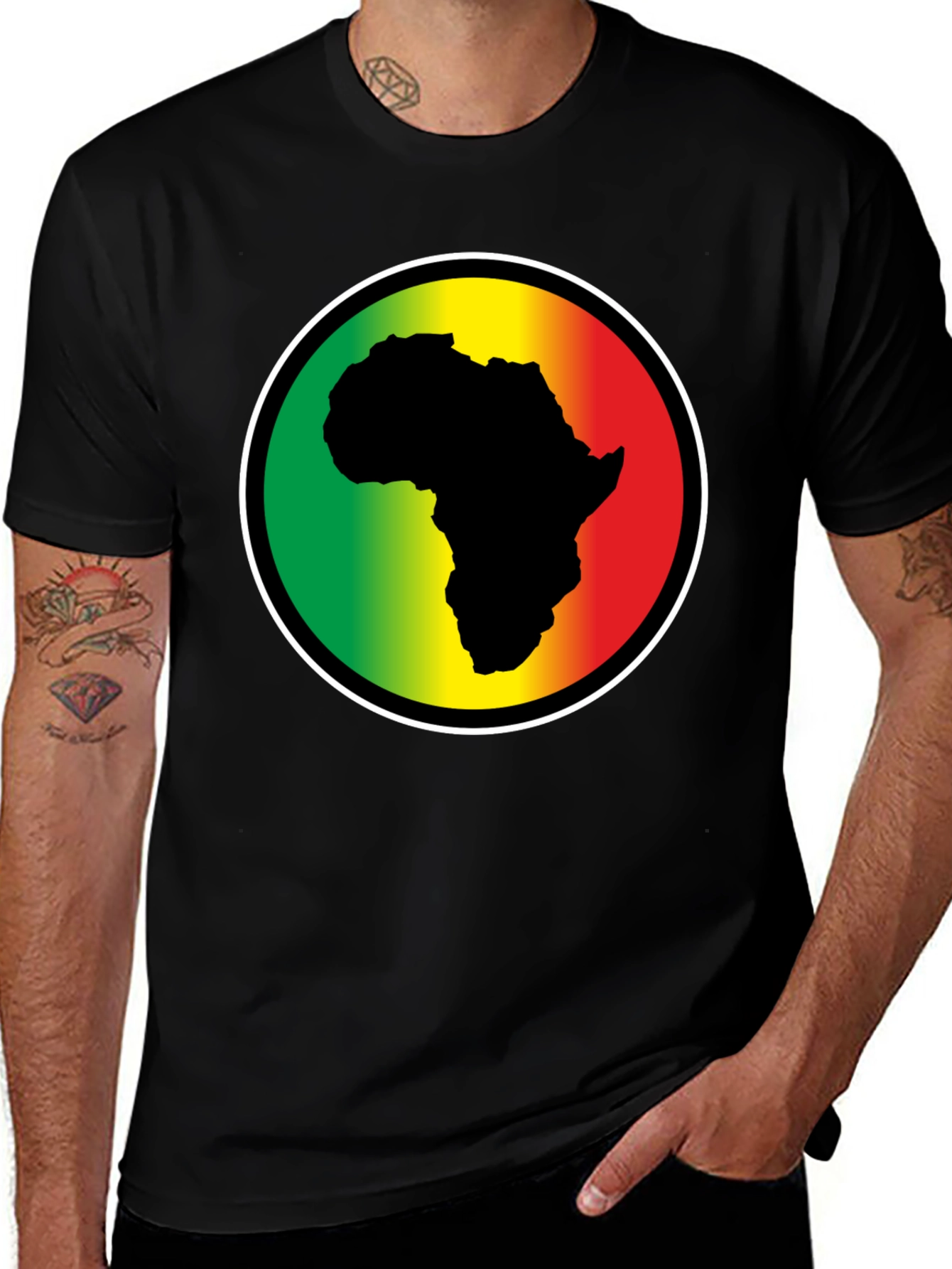 Africa Continent Black T-Shirt Rasta Colors