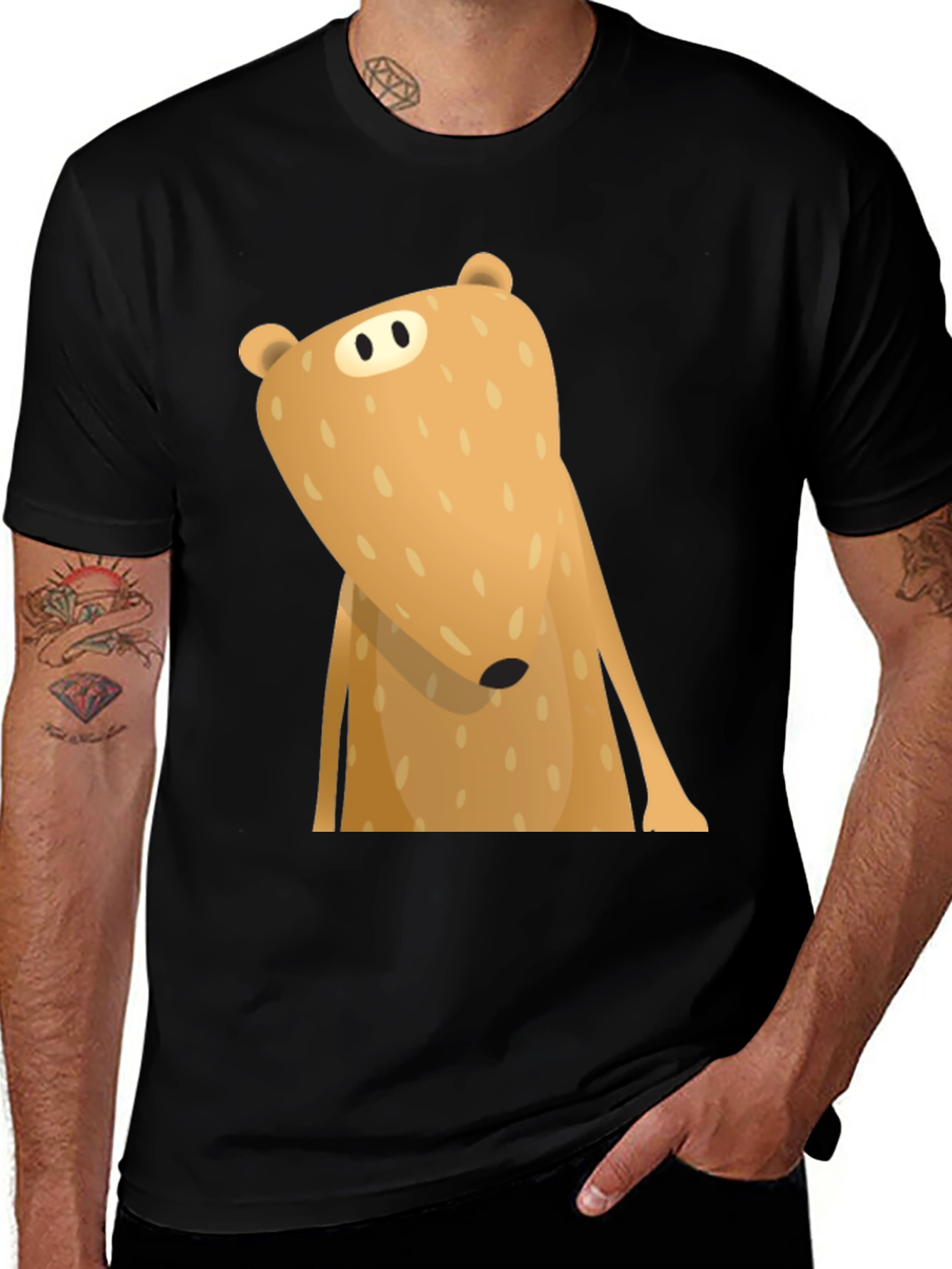 Variant 22 of Funny Cartoon Bear Graphic T-Shirt - Black