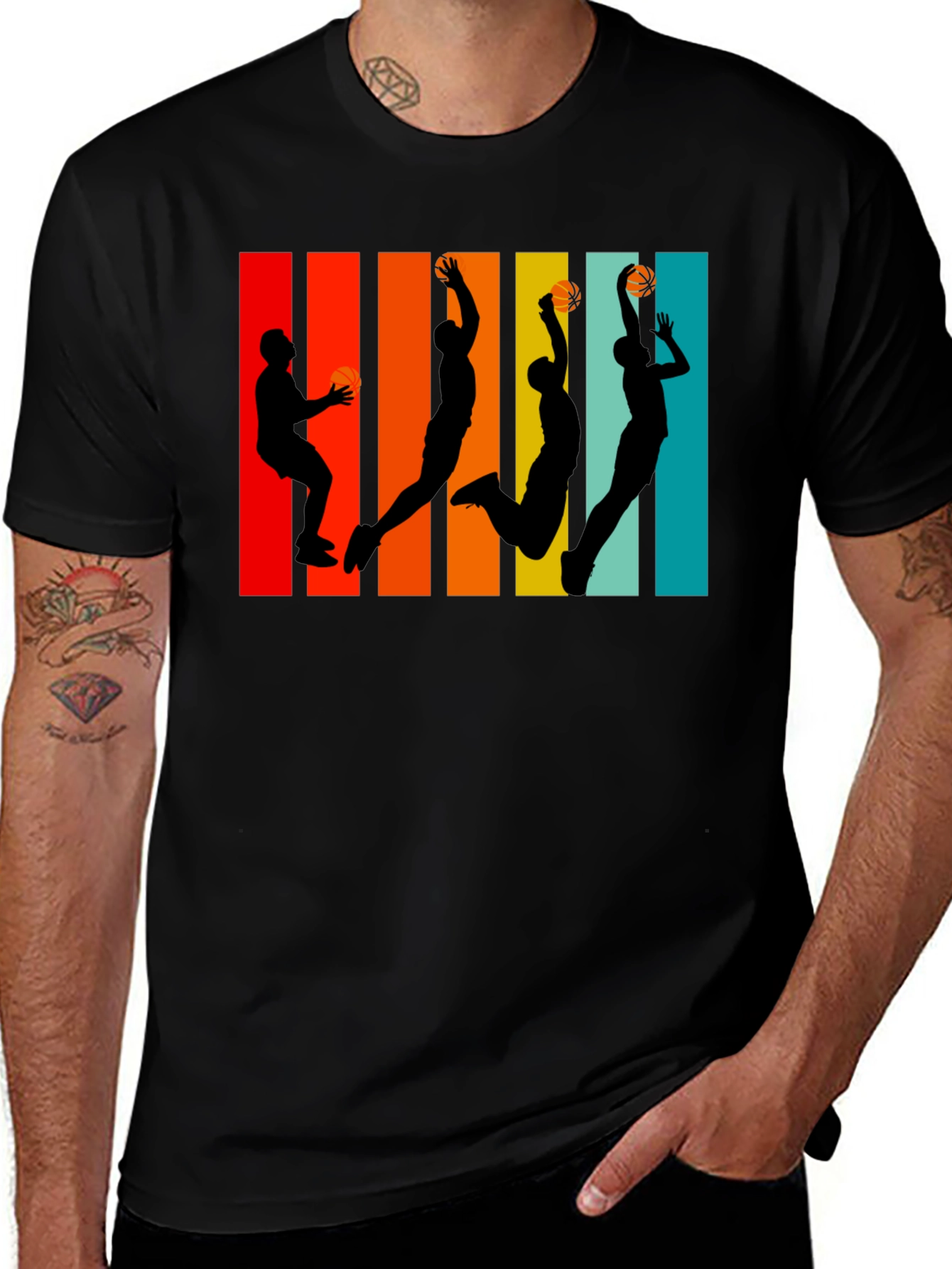 Variant 25 of Retro Basketball Silhouette Graphic Tee - Black