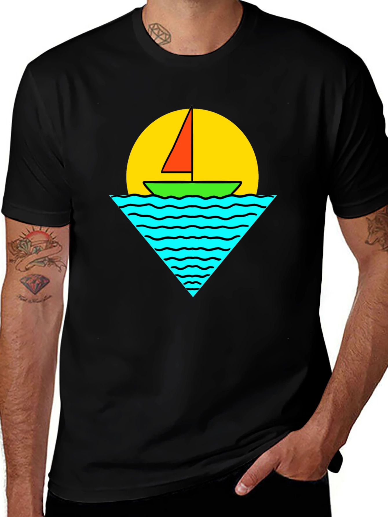 Variant 23 of Sailboat Graphic Tee - Retro Sunset Design