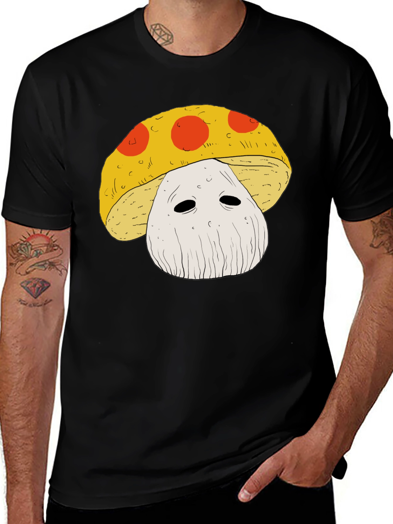 Variant 11 of Mushroom Graphic Tee - Funky Black T-Shirt