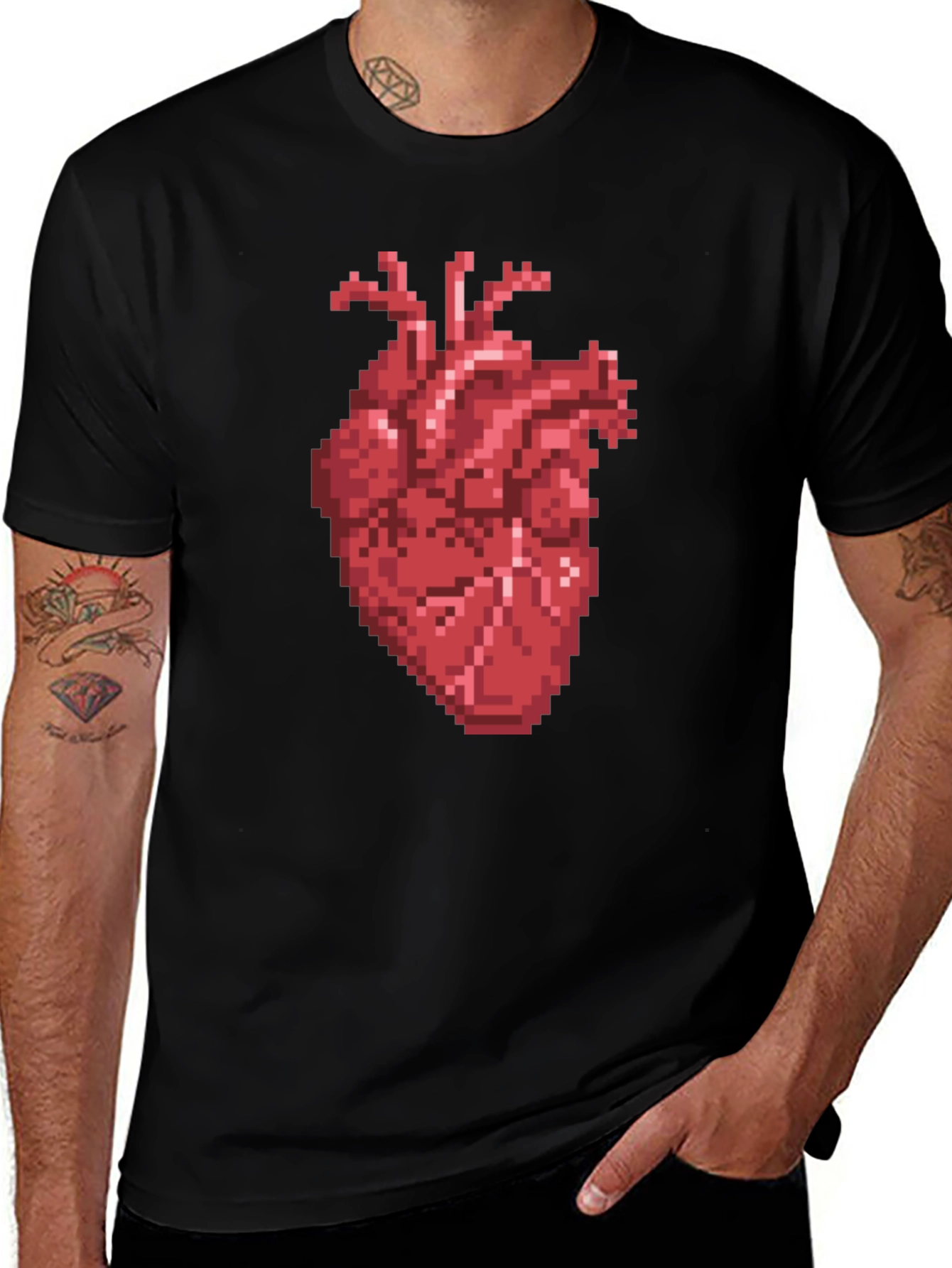 Variant 27 of Pixel Heart Graphic Tee - Black Cotton T-Shirt
