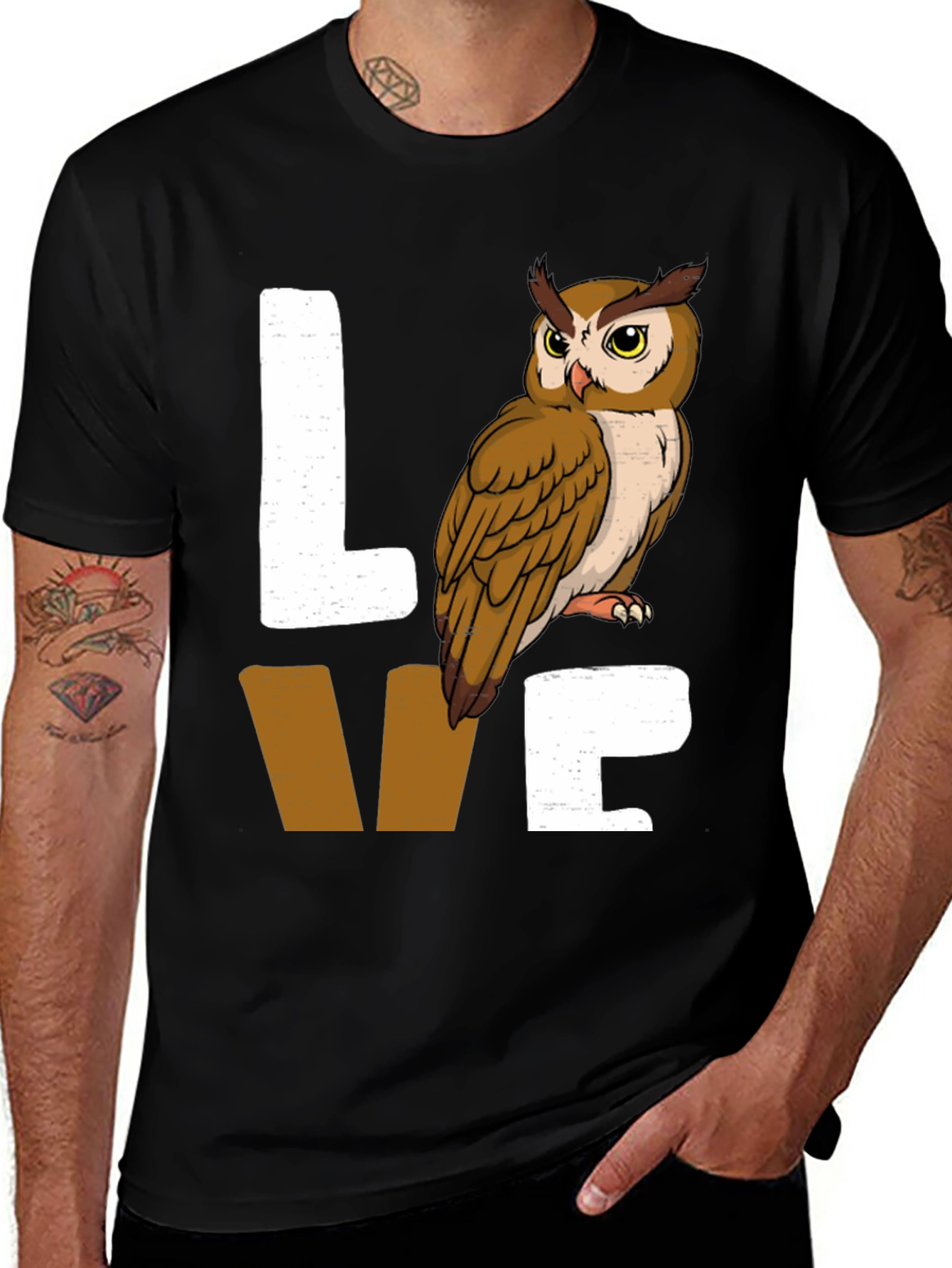 Variant 9 of Owl Lover Graphic Tee - Black Cotton Blend