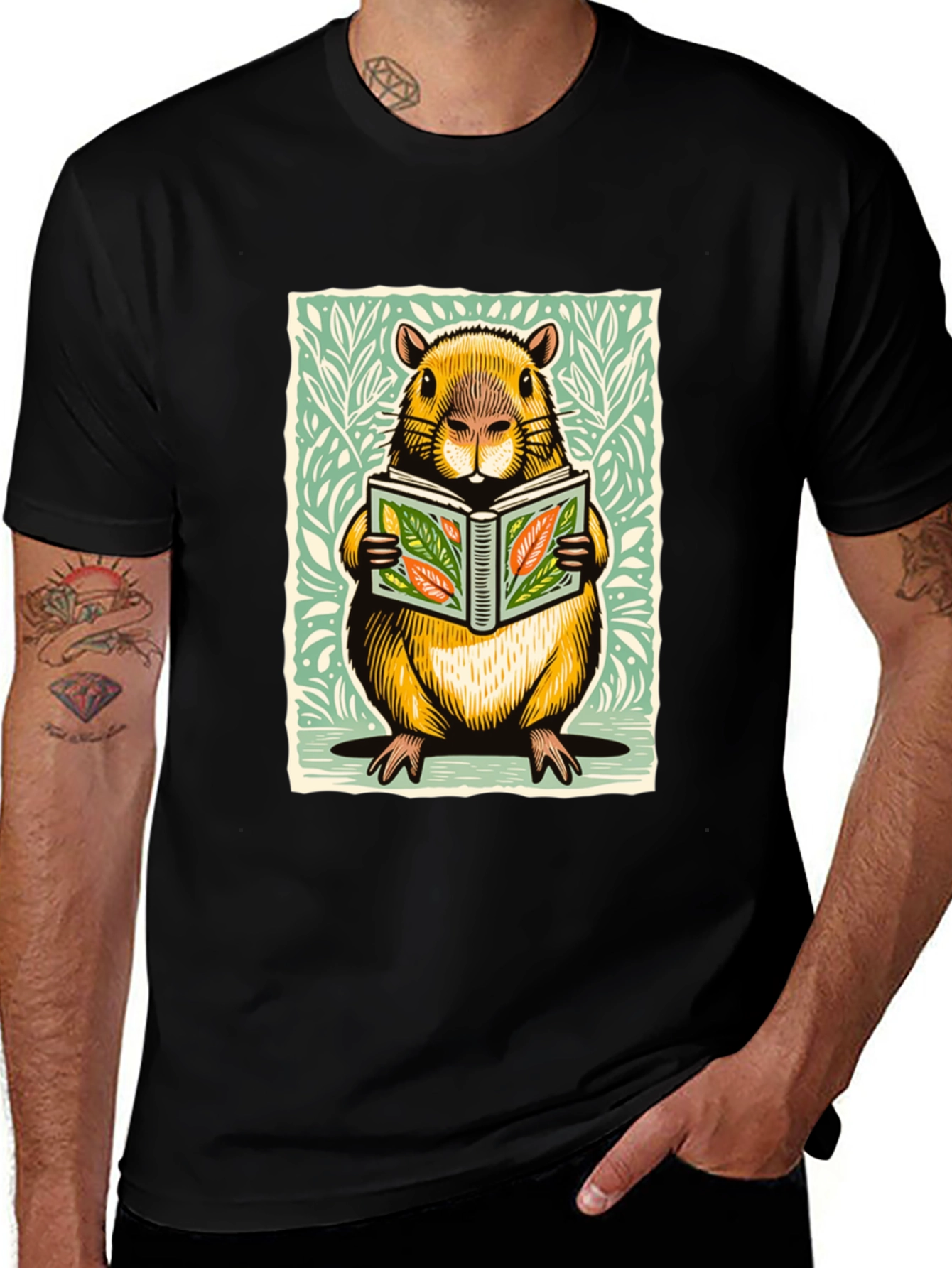 Variant 15 of Beaver Reading Book Graphic Tee - Unique Design