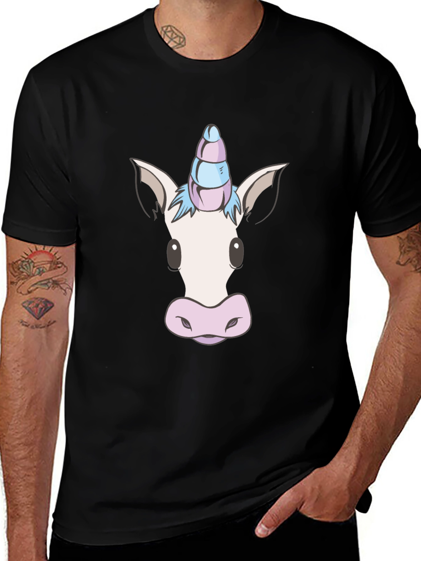 Variant 6 of Unicorn Head Graphic Tee - Black Cotton Blend